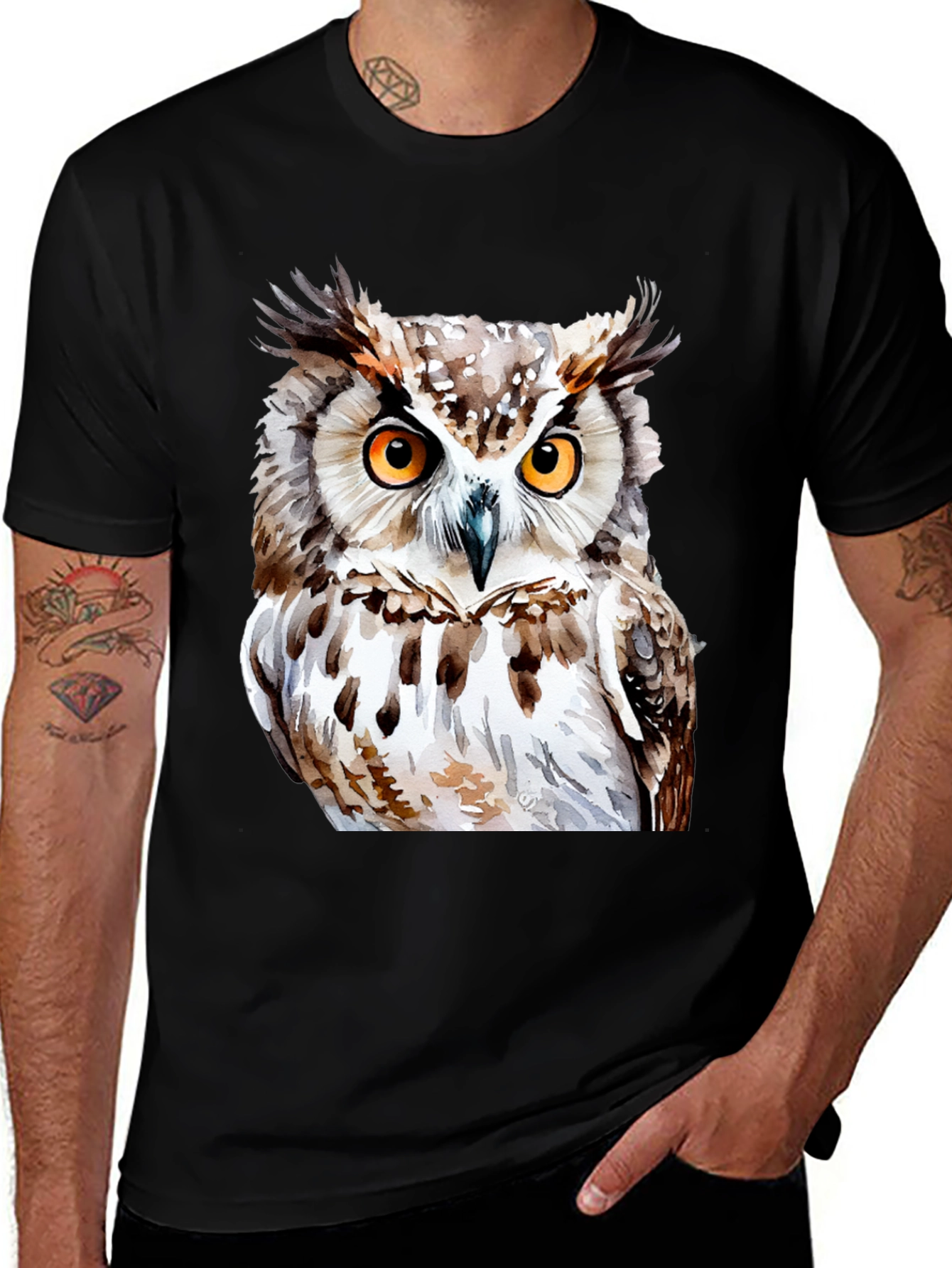 Variant 10 of Owl Graphic Print T-Shirt - Black