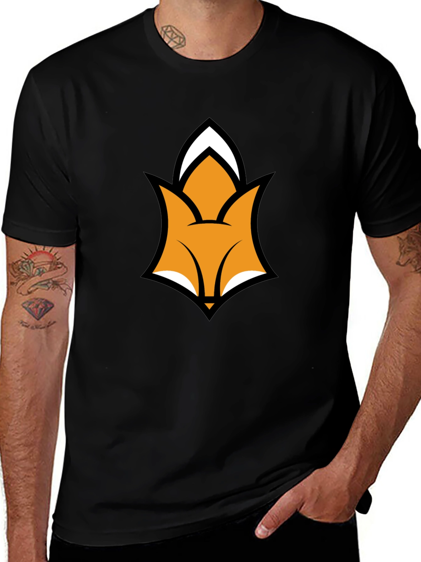 Variant 14 of Stylish Black Tee with Fox Head Graphic