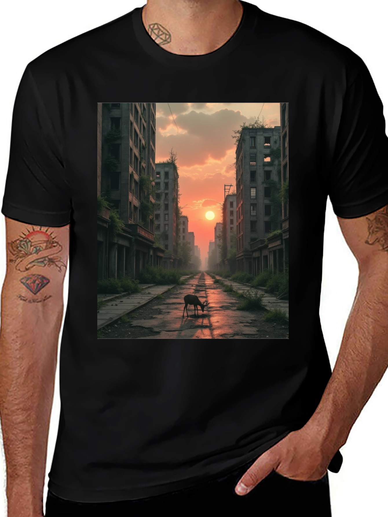 Variant 30 of Deer in Post-Apocalyptic City T-Shirt