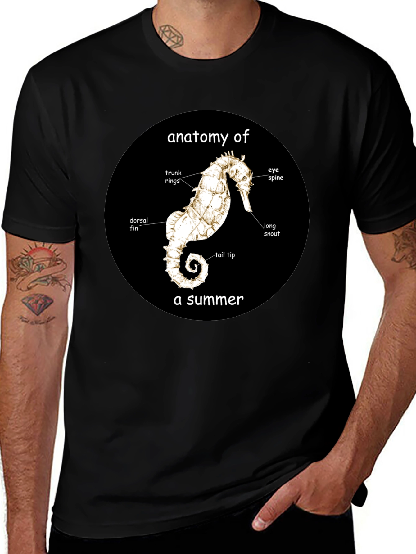 Variant 20 of Anatomy of a Summer Seahorse Black T-Shirt