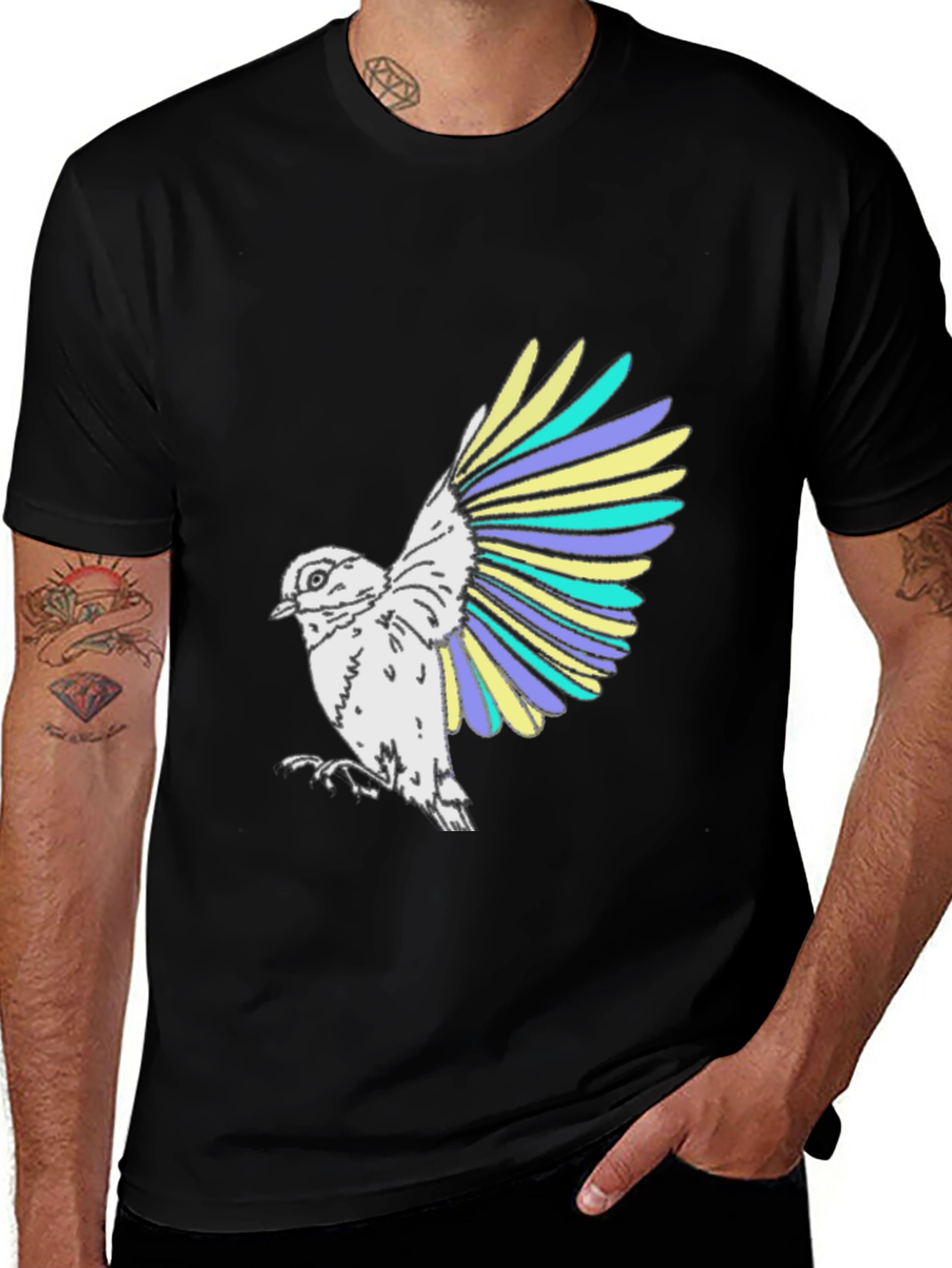 Variant 7 of Bird Graphic Tee - Black Cotton T-Shirt for Men