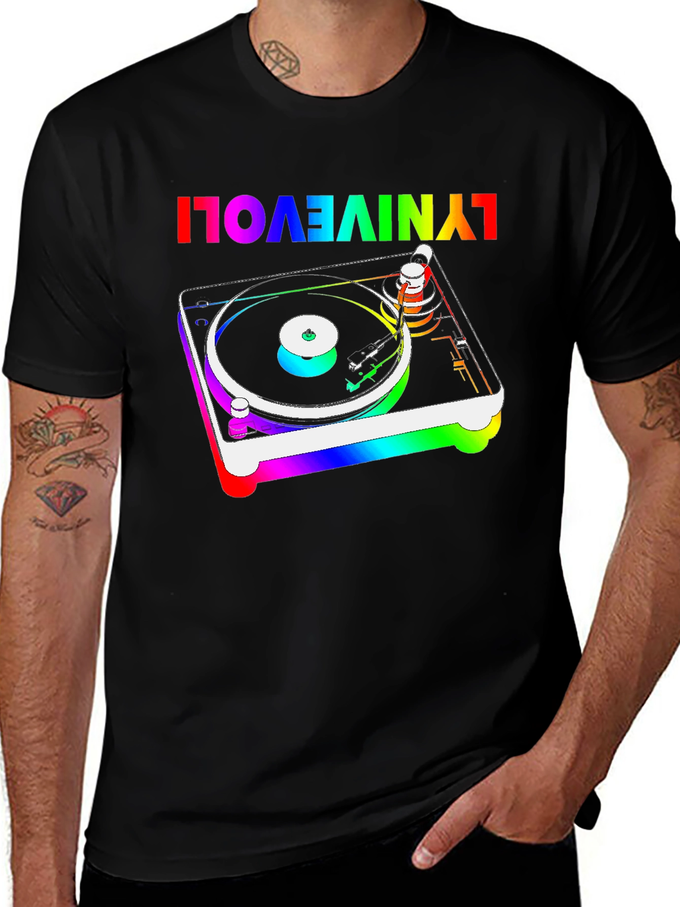 Variant 11 of Rainbow Turntable Graphic Tee - Retro Music Lover