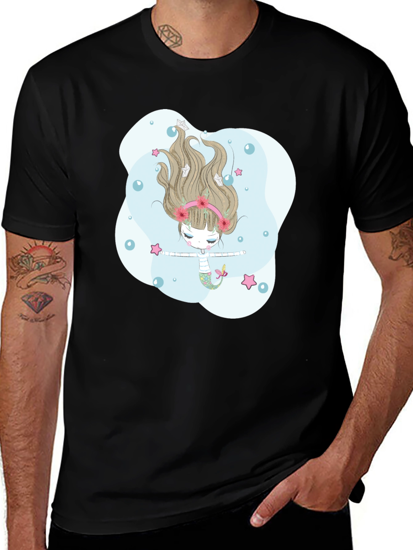 Black Mermaid Graphic Tee - Men's Black T-Shirt main image