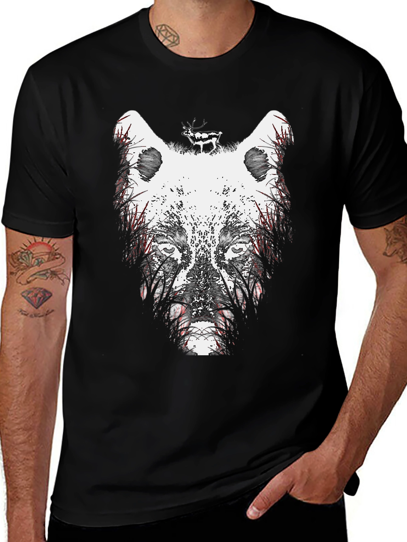 Variant 19 of Wolf Graphic Print Crew Neck T-Shirt