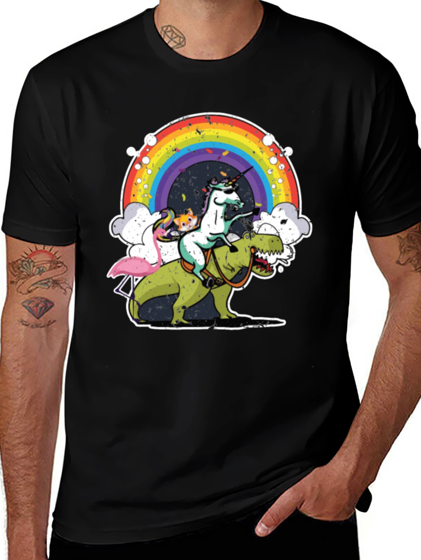 Variant 7 of Unicorn Riding Dino T-Shirt Rainbow Funny Novelty Tee