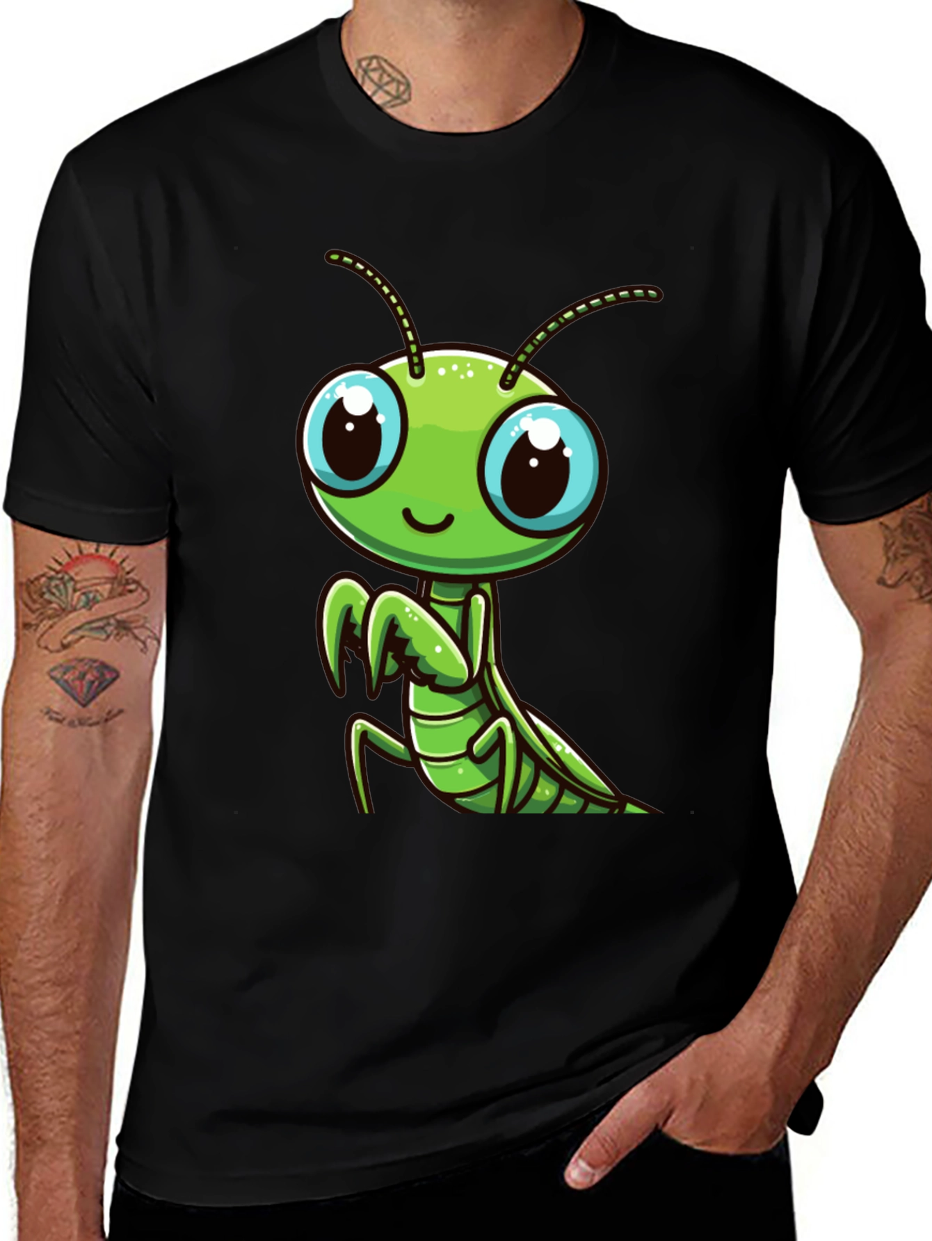 Variant 19 of Cute Mantis Graphic Tee - Black Cotton T-Shirt