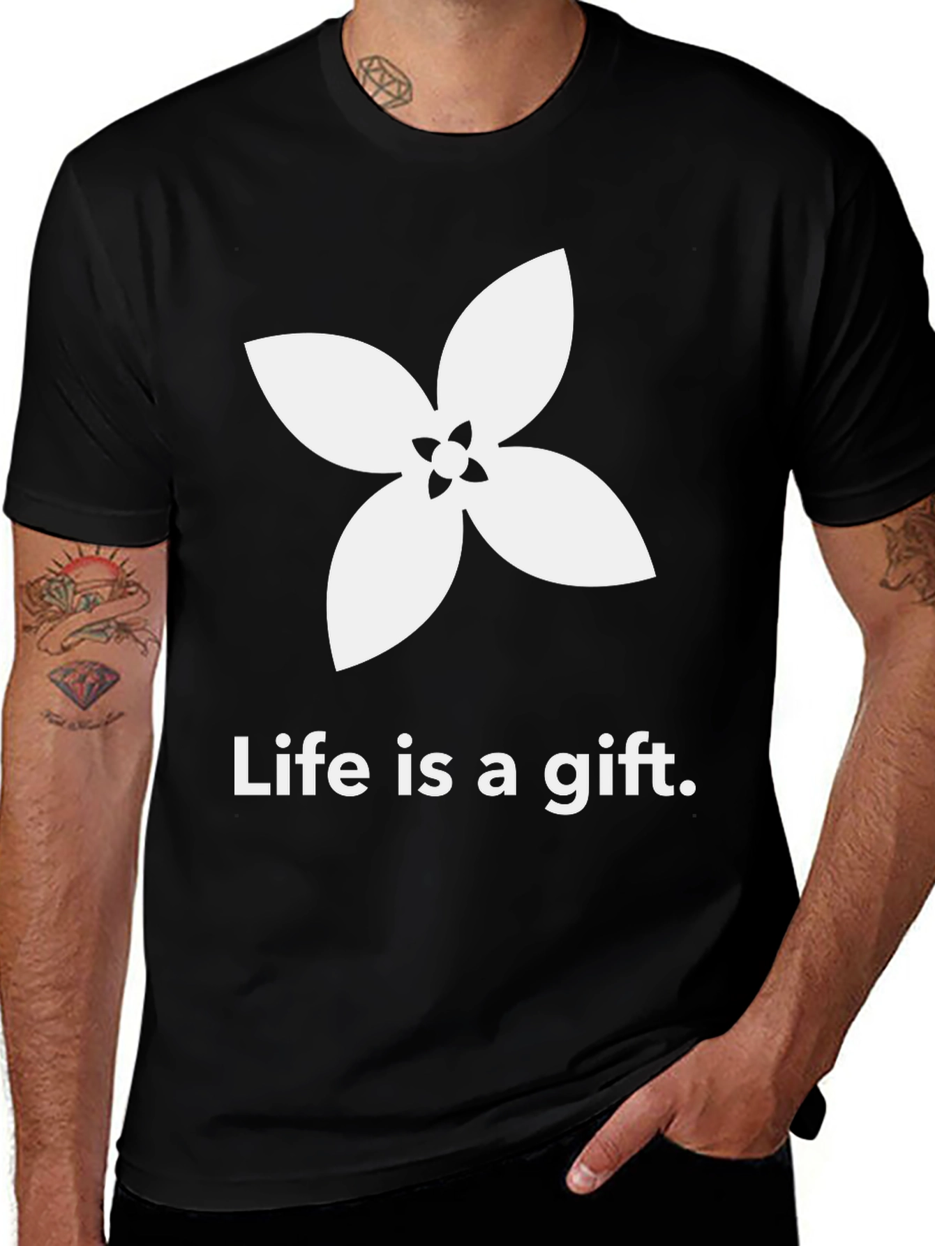 Variant 4 of Life is a Gift T-Shirt - Black with Floral Design