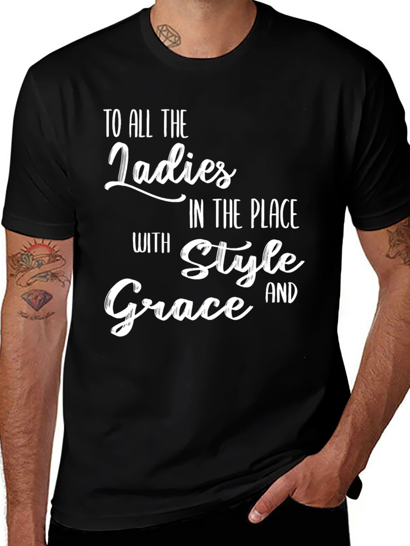 Variant 24 of Stylish "Ladies, Style, Grace" Black Graphic Tee