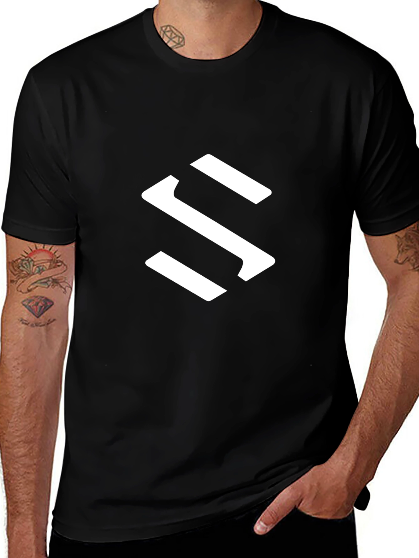 Variant 26 of Black T-Shirt with White "S" Logo