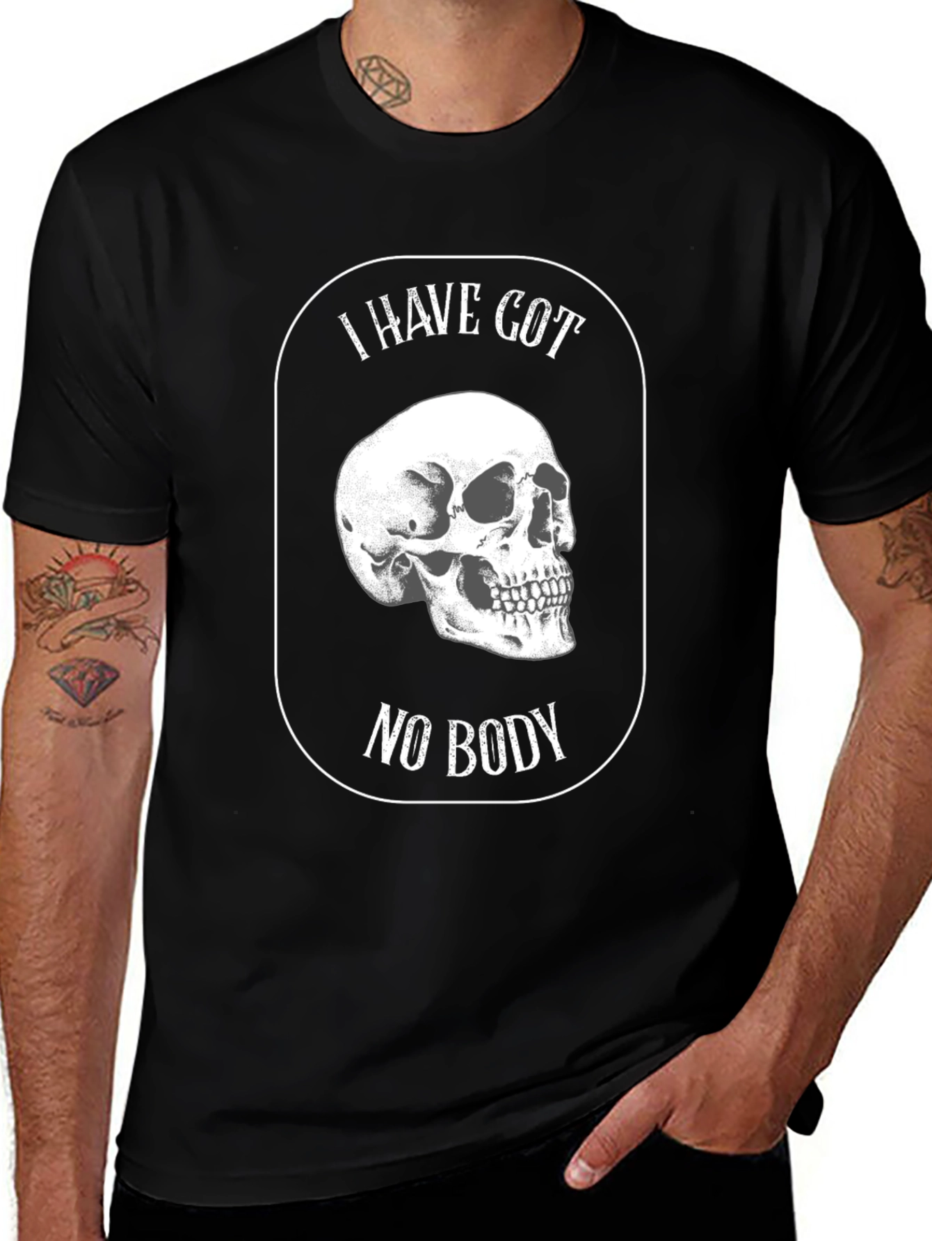 Variant 12 of Skull "I Have Got No Body" Graphic Tee - Black