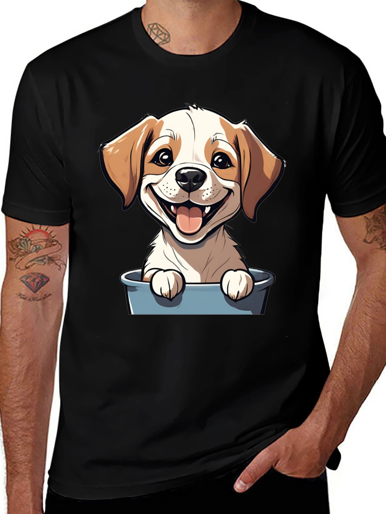 Black Cute Puppy in Bucket Graphic T-Shirt main image
