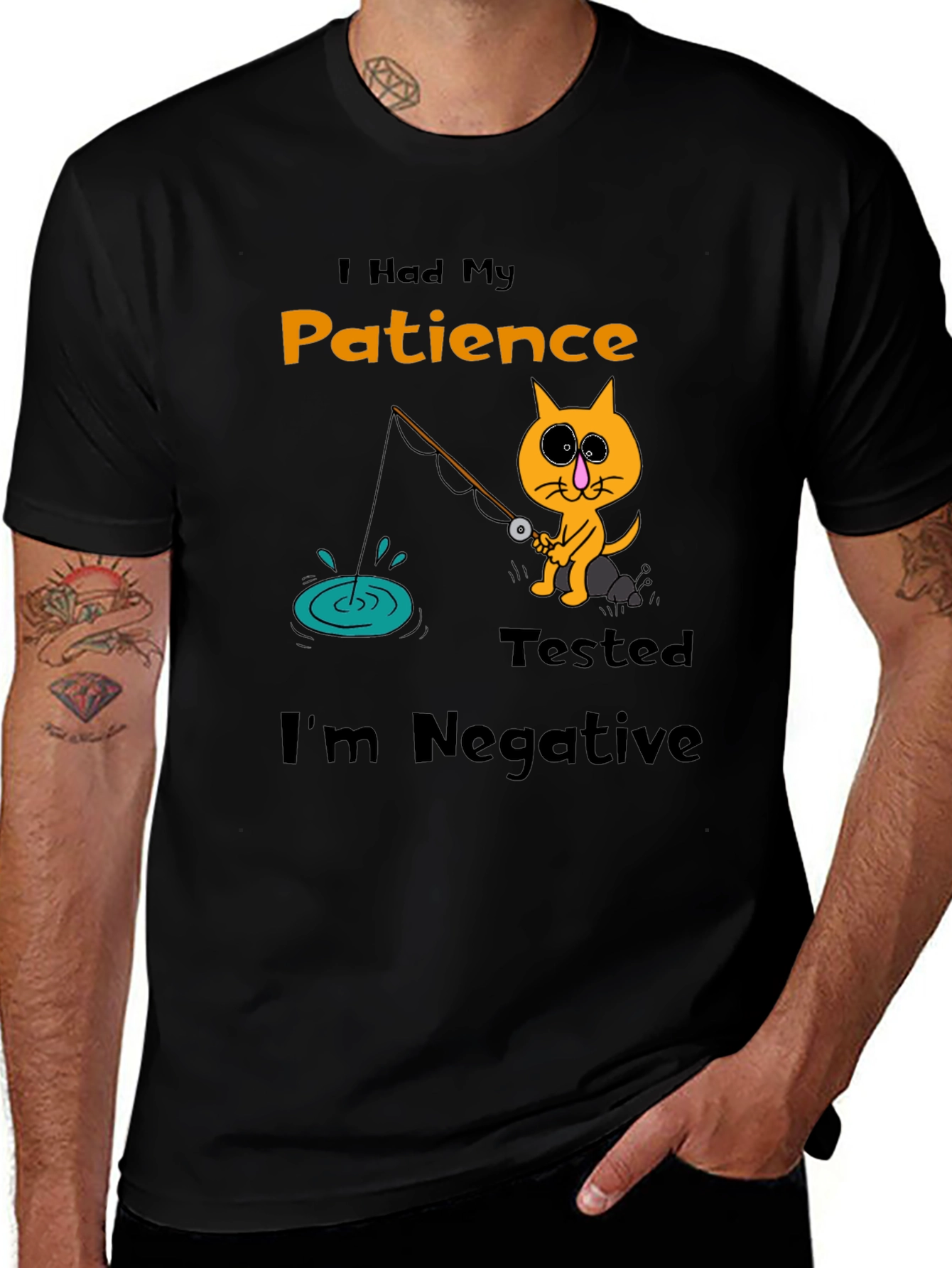 Variant 6 of Humorous Cat Fishing T-Shirt - Patience Tested Negative