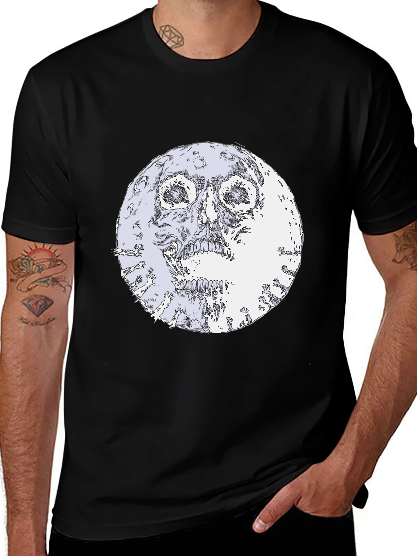 Variant 23 of Skull Moon Graphic Black T-Shirt