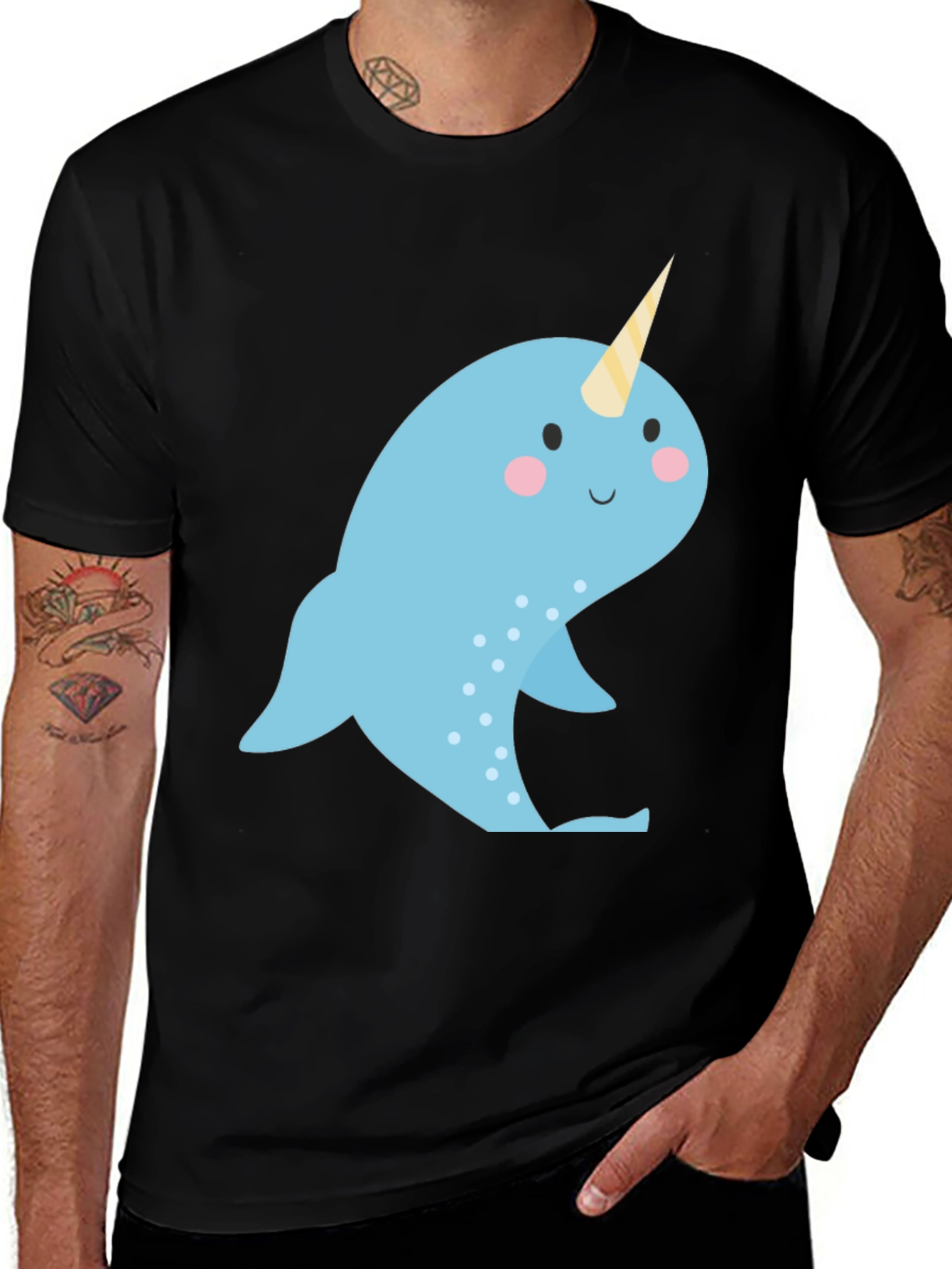 Narwhal Graphic Print Black T-Shirt