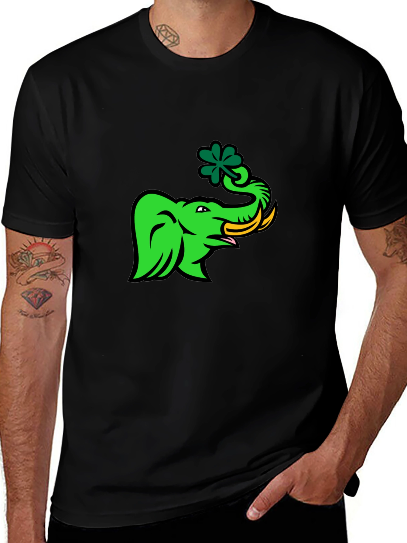 Variant 15 of Green Elephant with Shamrock Graphic T-Shirt