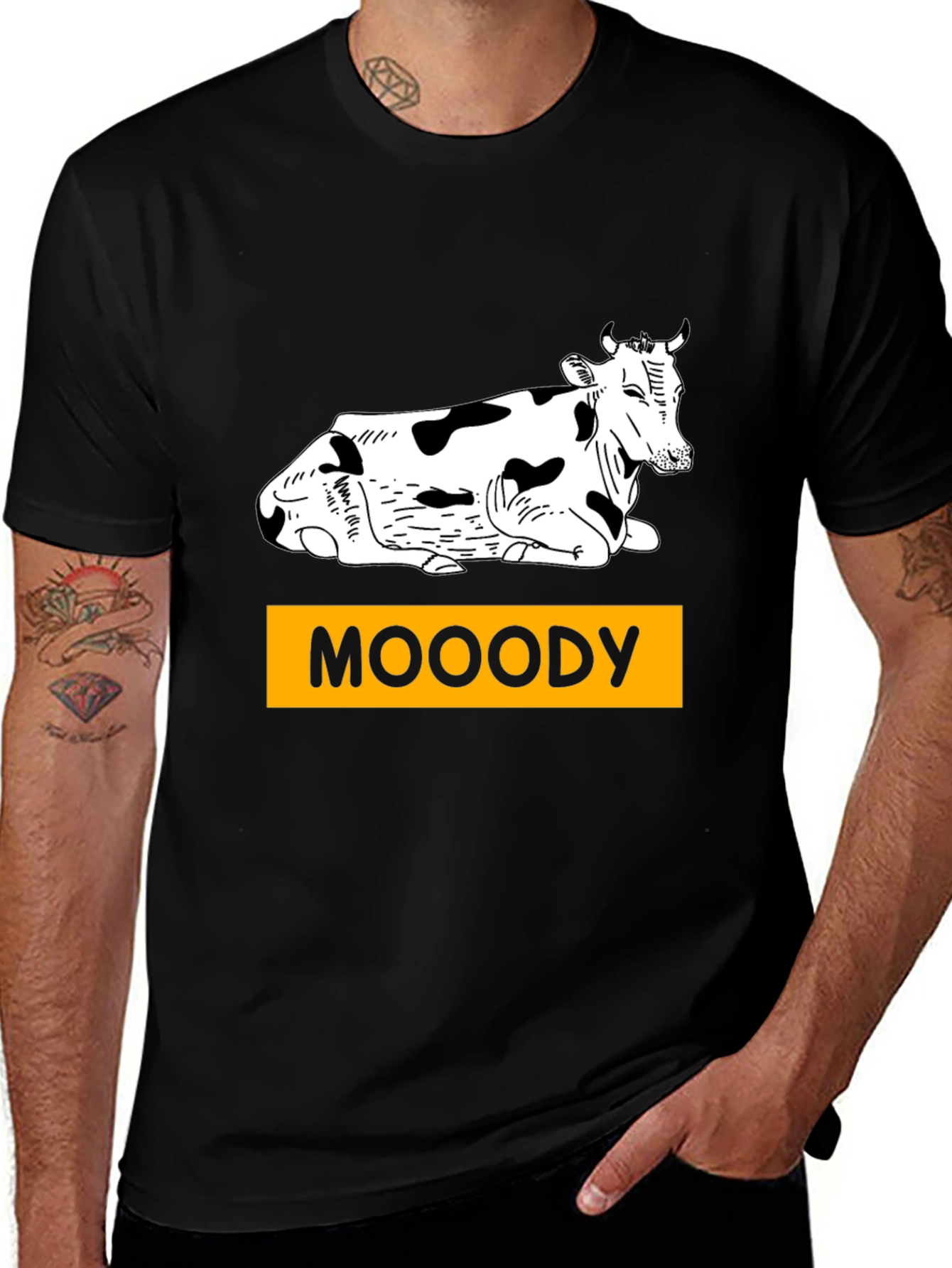 Variant 23 of Moody Cow Graphic T-Shirt - Black, Casual Wear
