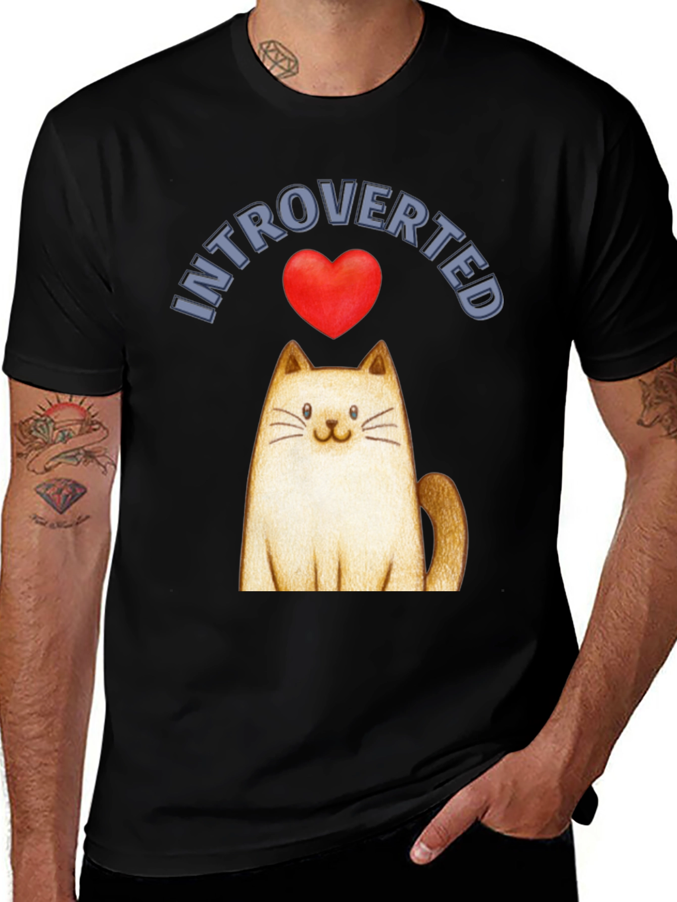 Variant 14 of Introverted Cat T-Shirt - Novelty Graphic Tee