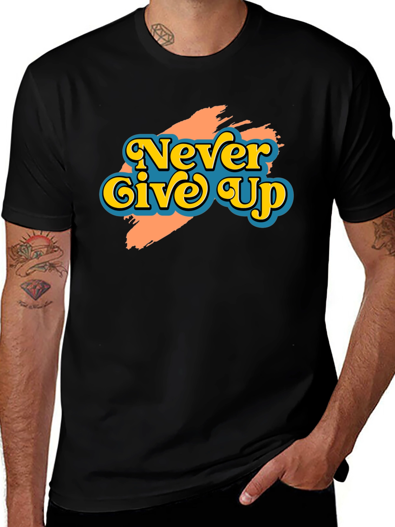 Black Never Give Up Retro Graphic T-Shirt main image