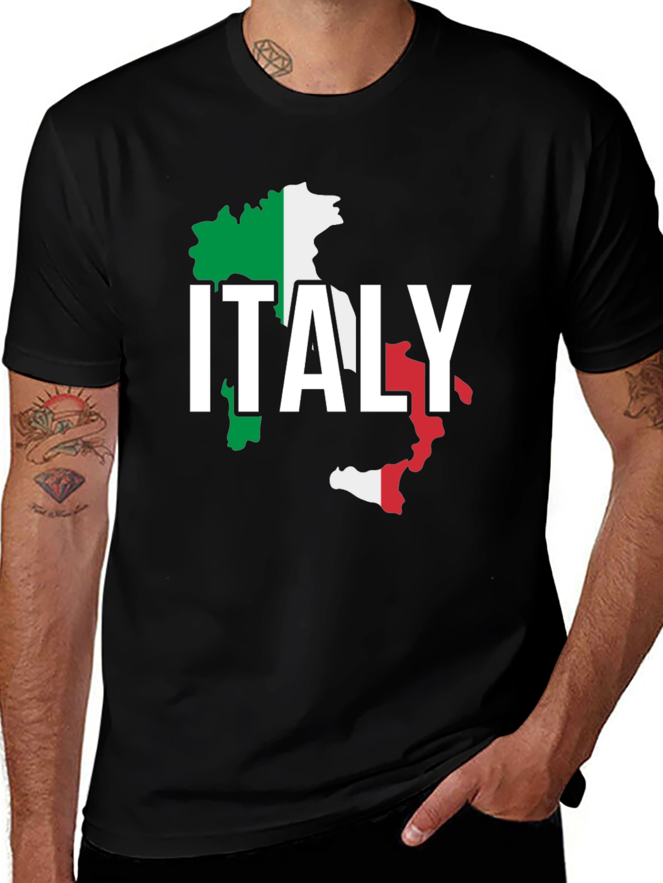 Italy Flag Map T-Shirt - Black Graphic Tee