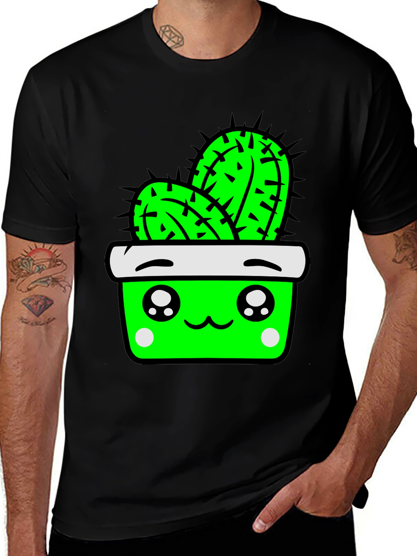 Variant 13 of Kawaii Cactus T-Shirt - Black