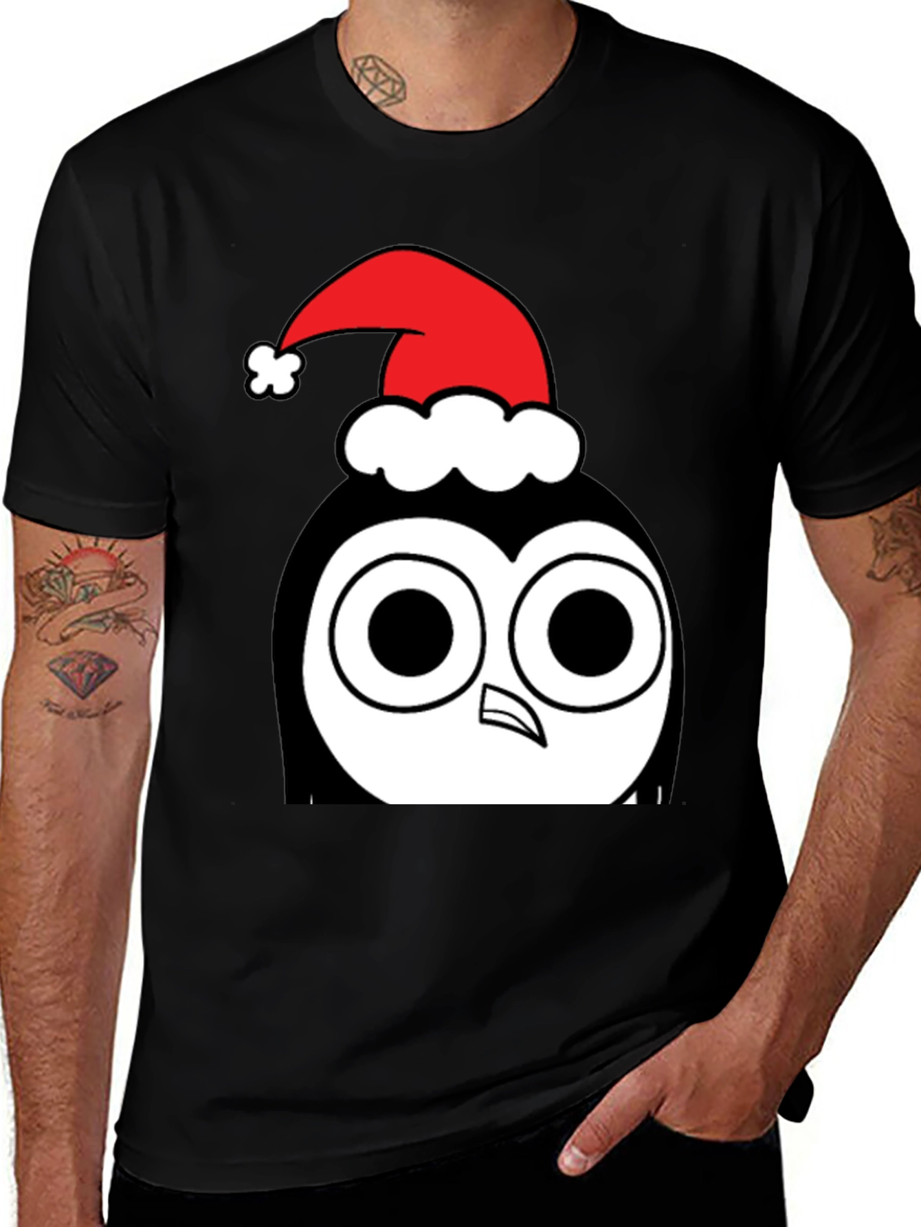 Variant 28 of Penguin Santa Hat Black T-Shirt