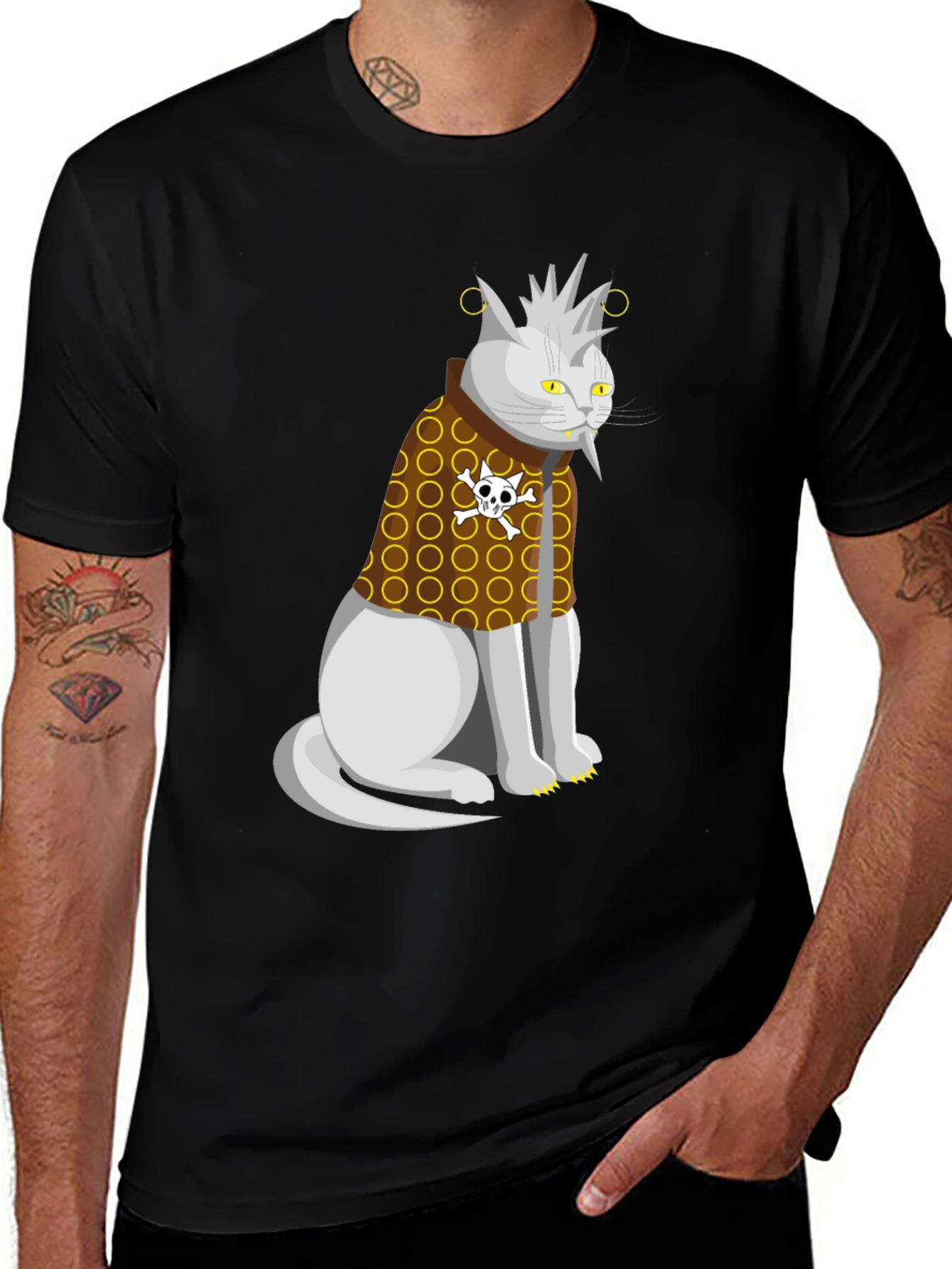 Variant 21 of Punk Rock Cat T-Shirt - Skull & Crossbones