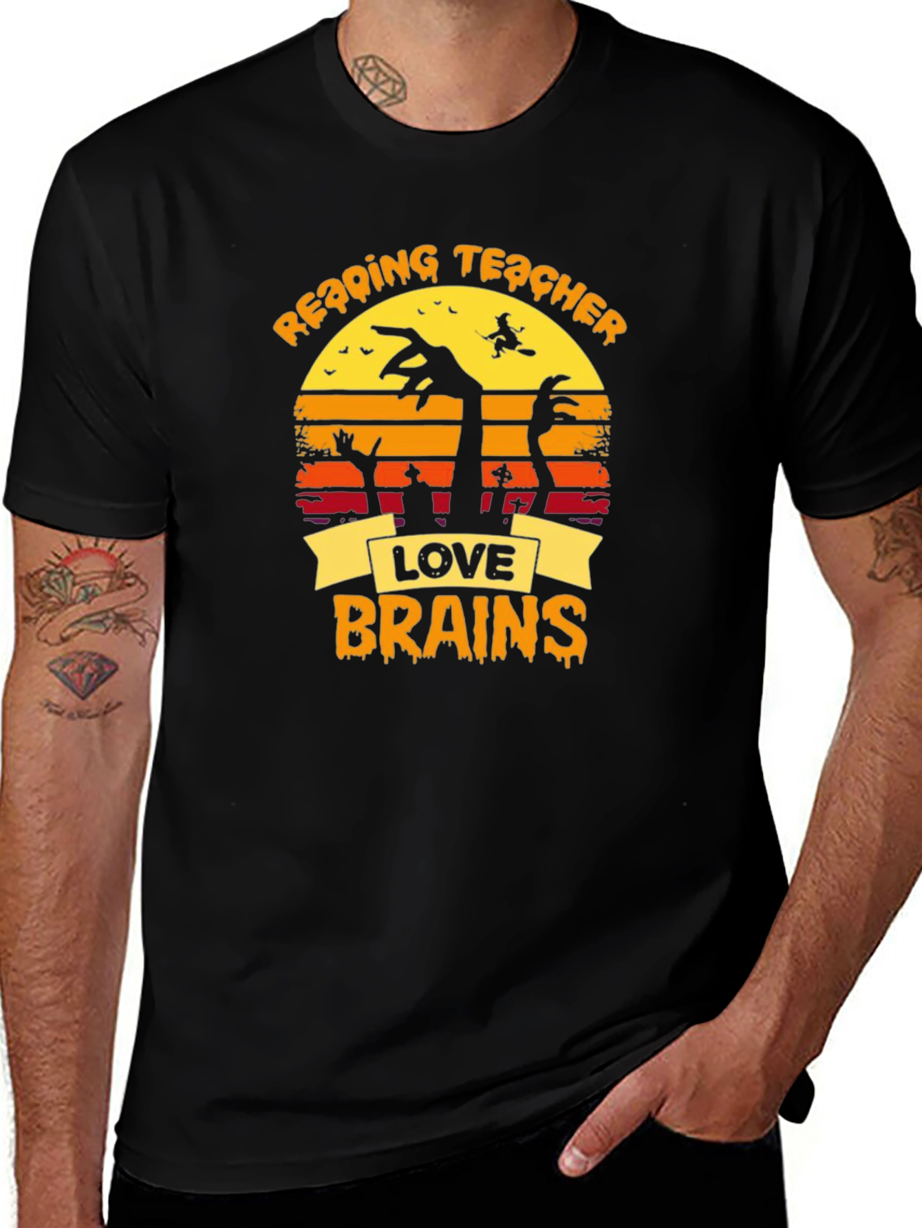 Variant 2 of Reading Teacher Halloween Love Brains T-Shirt