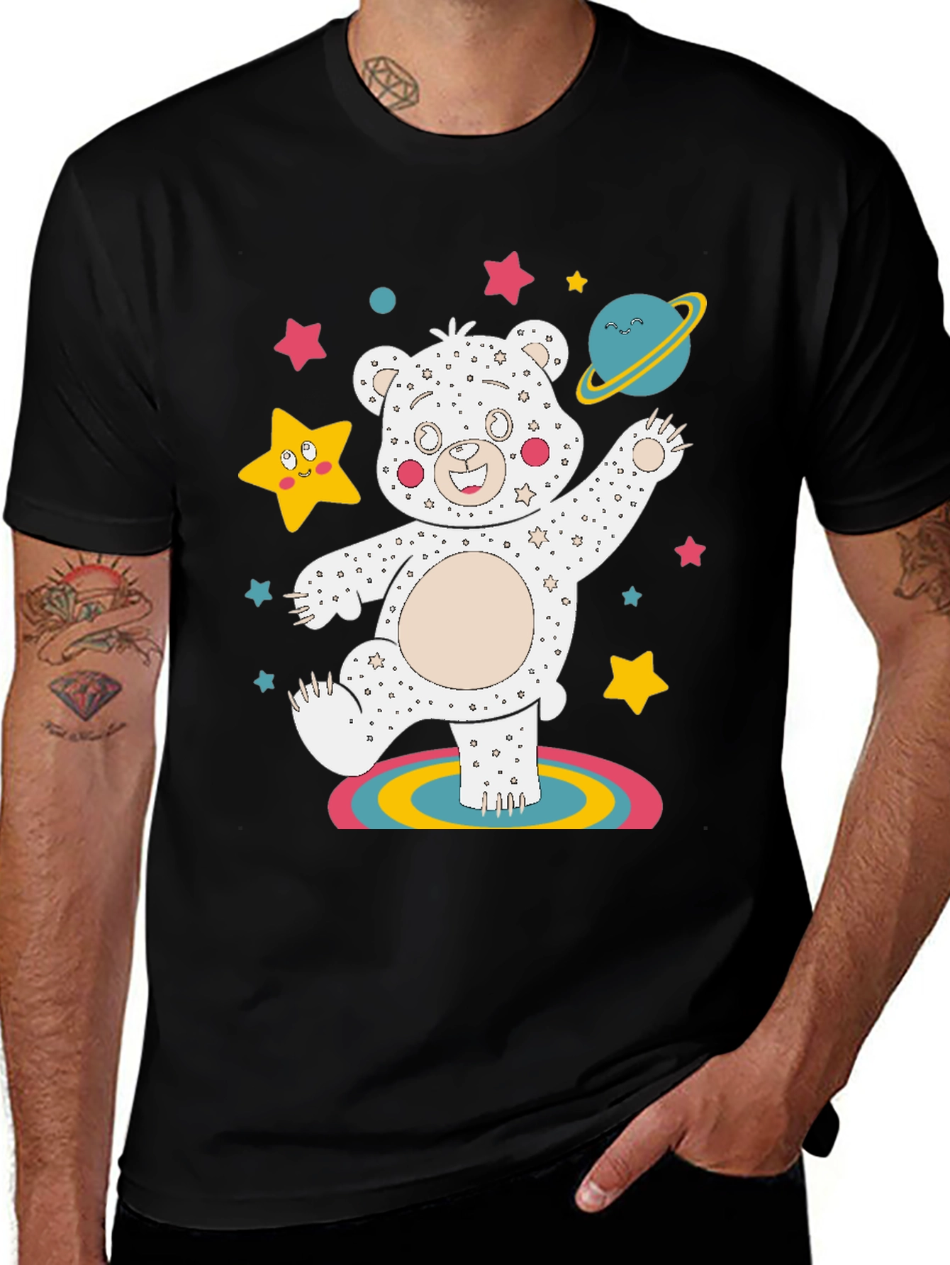 Variant 24 of Dancing Space Bear Black Graphic Tee
