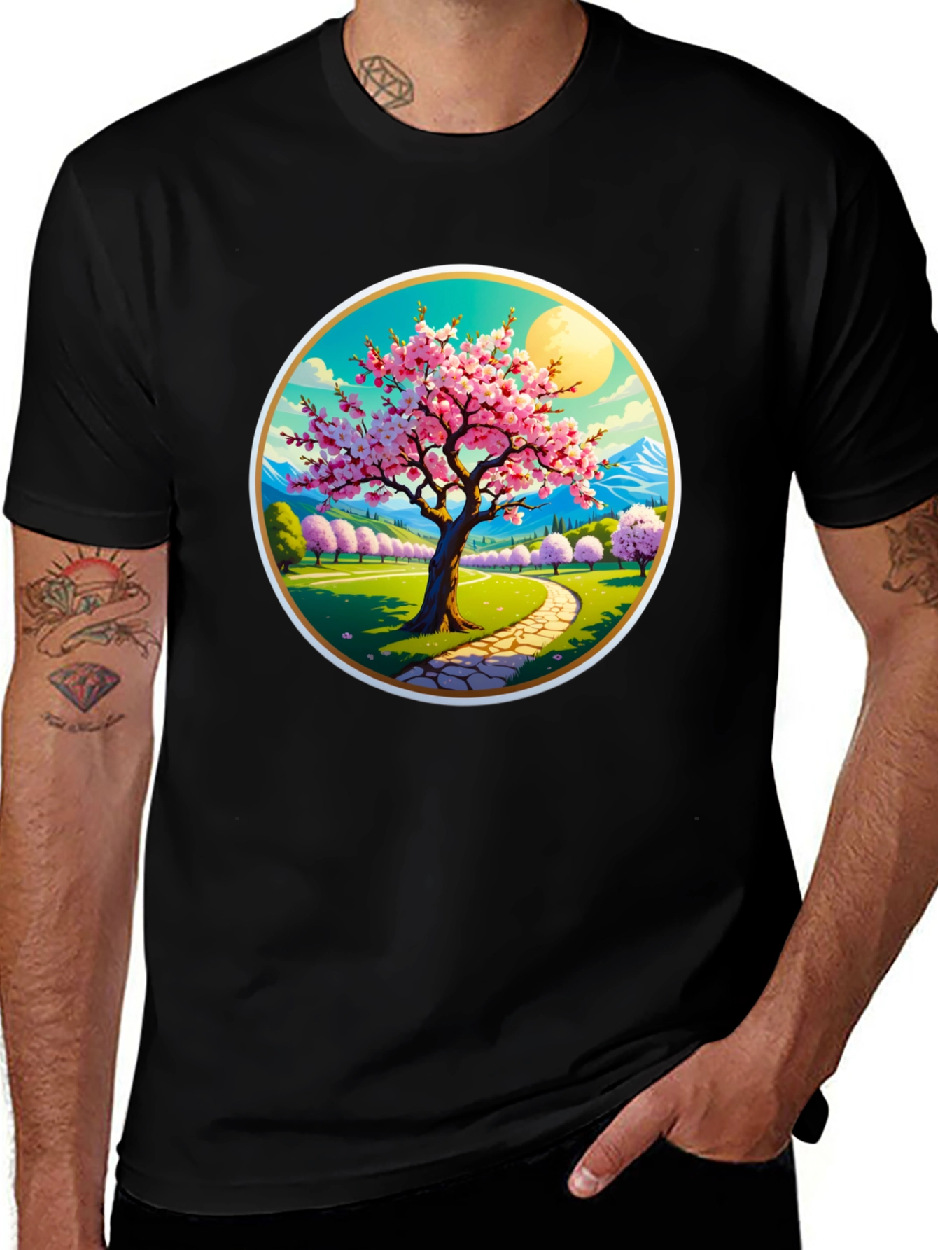 Variant 2 of Cherry Blossom Path Black T-Shirt
