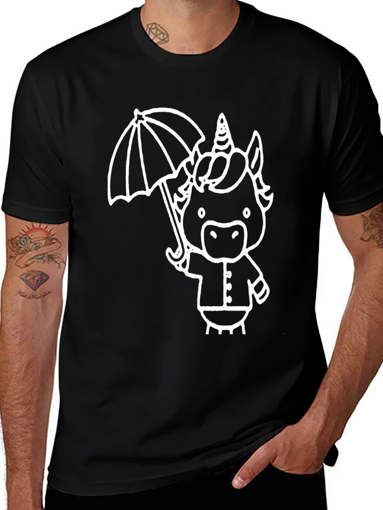 Variant 12 of Unicorn Umbrella Graphic Tee - Black