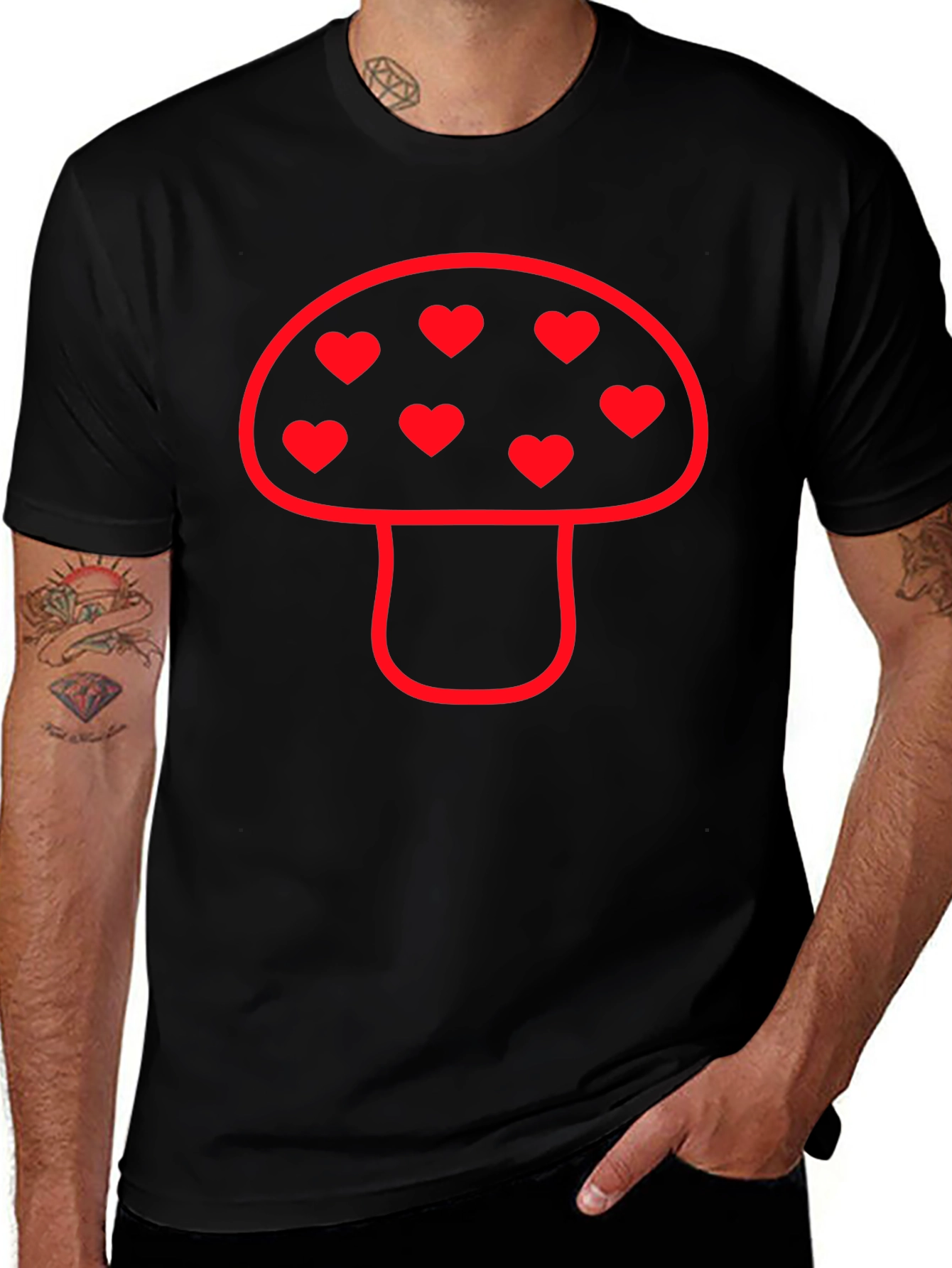 Variant 30 of Mushroom Heart Tee - Funky Black T-Shirt