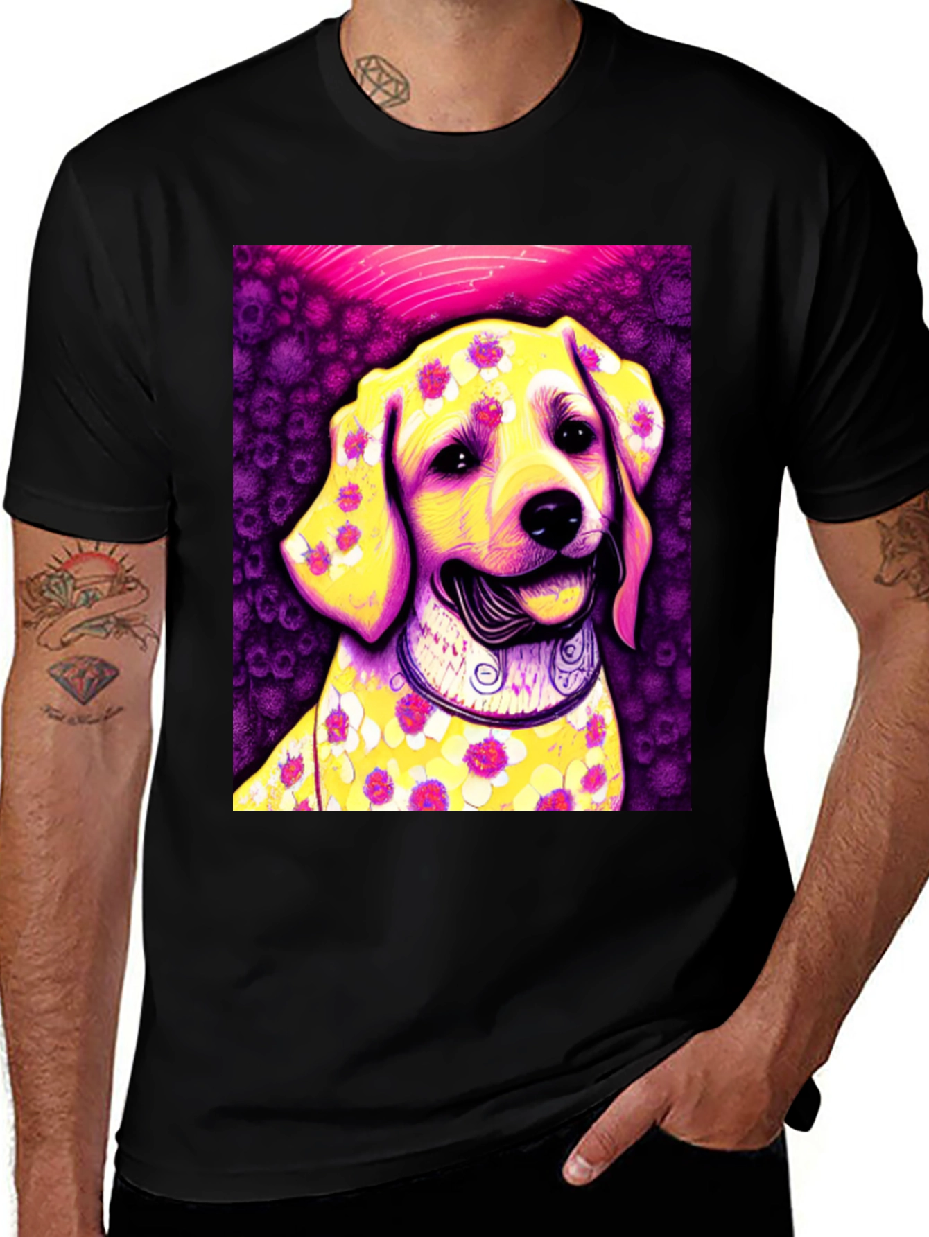 Variant 22 of Dog Graphic Tee - Black Cotton Blend T-Shirt