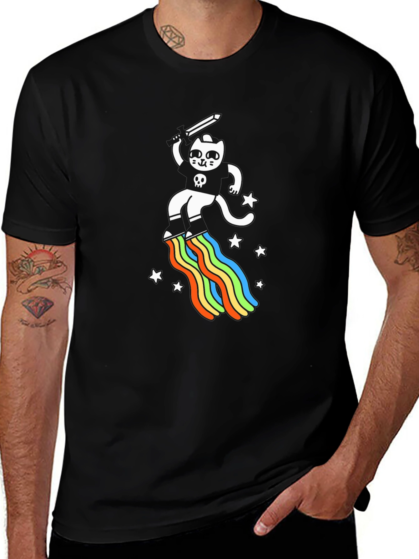 Variant 19 of Cat Sword Rainbow Black T-Shirt