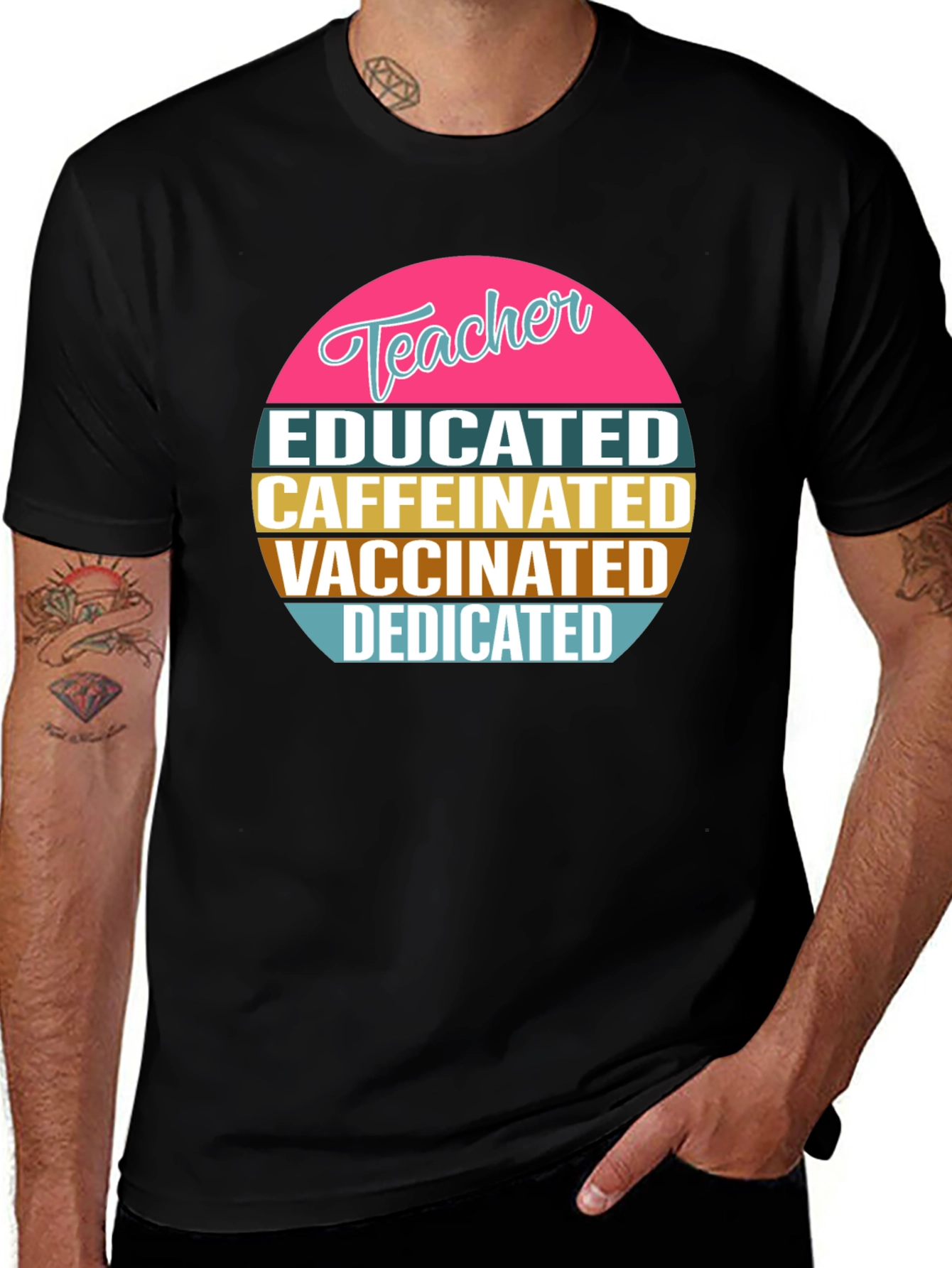 Variant 8 of Educated Caffeinated Vaccinated Teacher T-Shirt