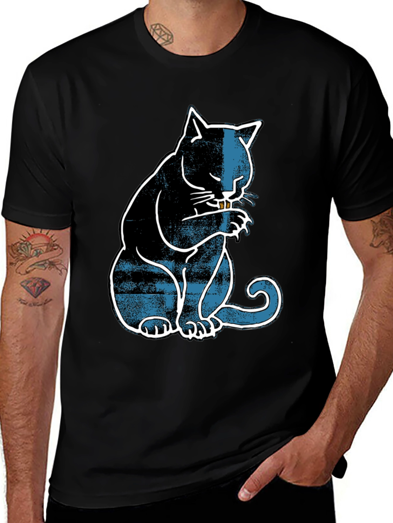 Variant 27 of Cat Licking Paws Graphic Tee