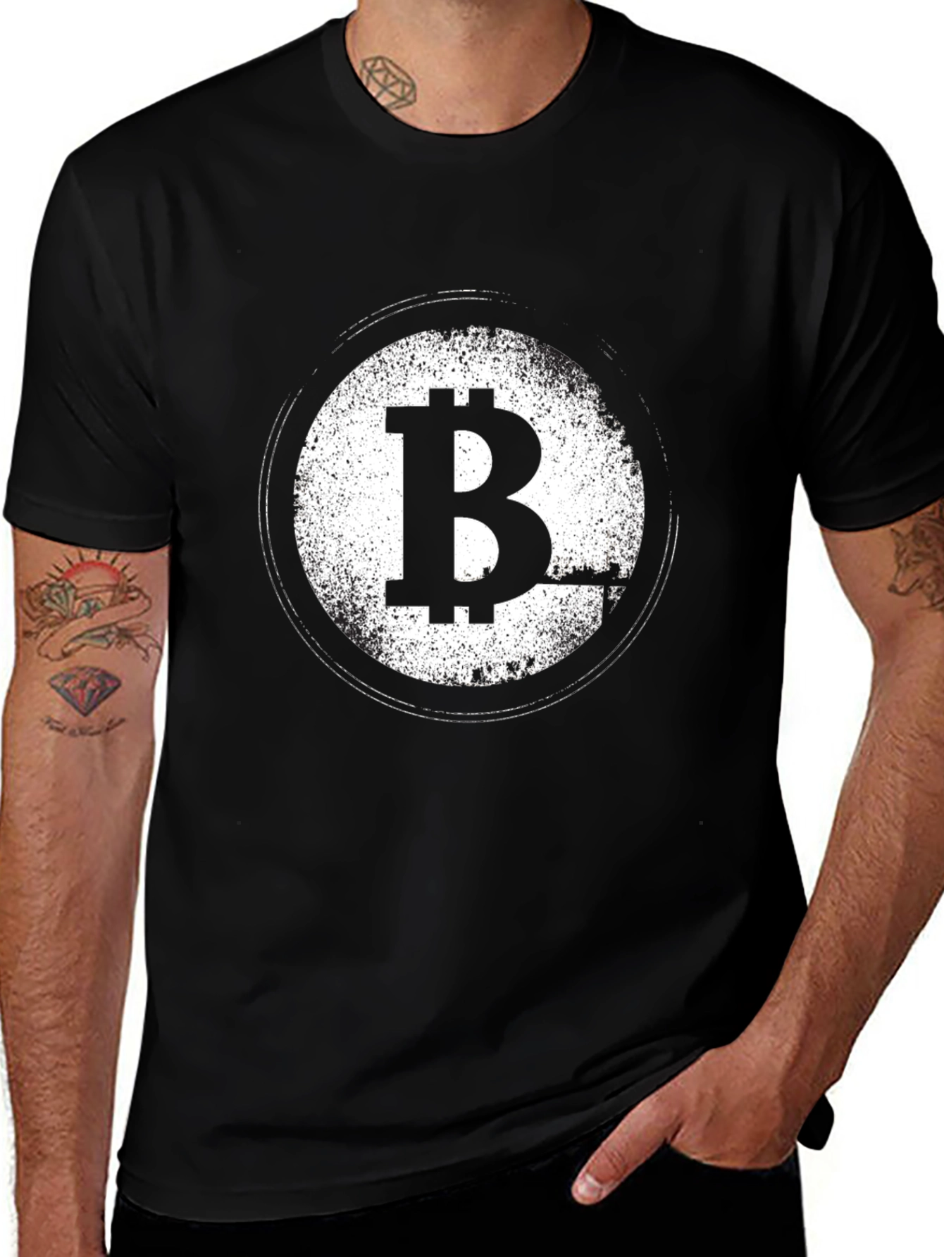 Variant 21 of Bitcoin Distressed Logo Black T-Shirt