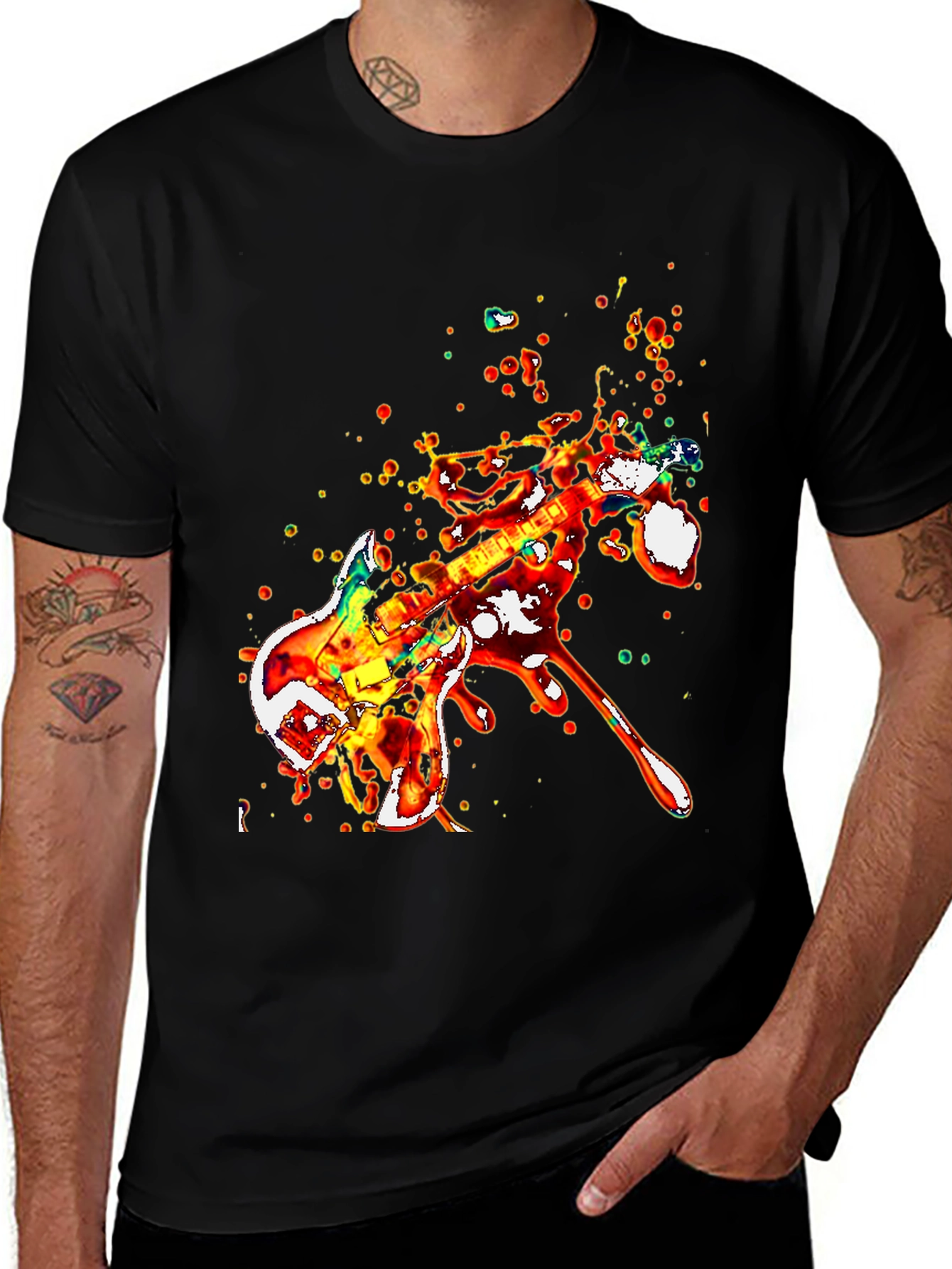 Variant 7 of Abstract Guitar Graphic Print Black T-Shirt