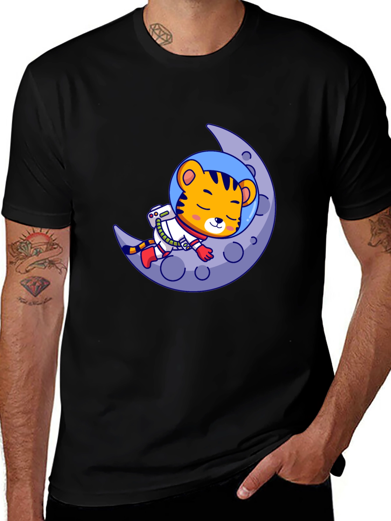 Variant 4 of Tiger Astronaut Moon Graphic Tee - Black
