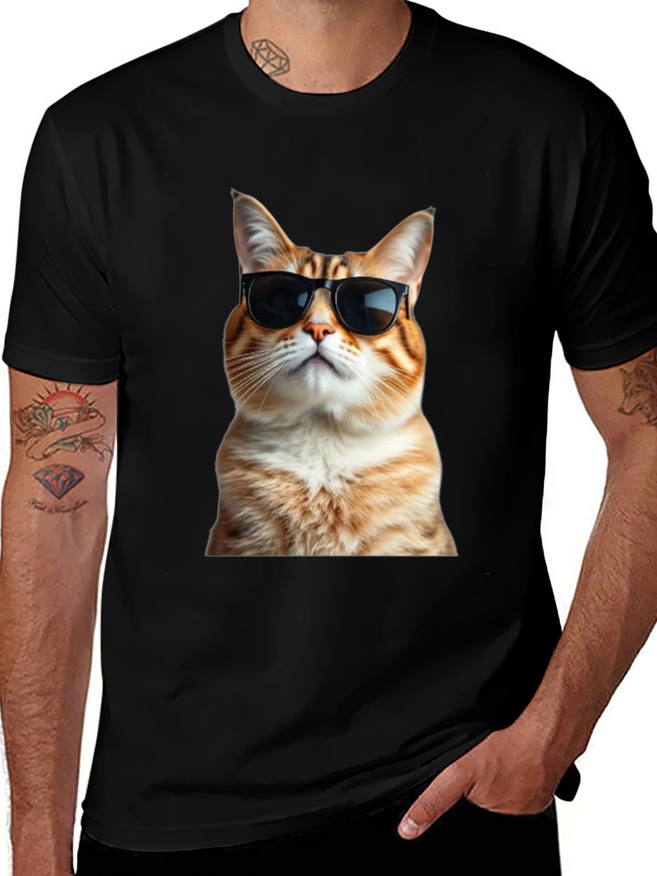 Black Cool Cat T-Shirt - Black Cotton Tee main image