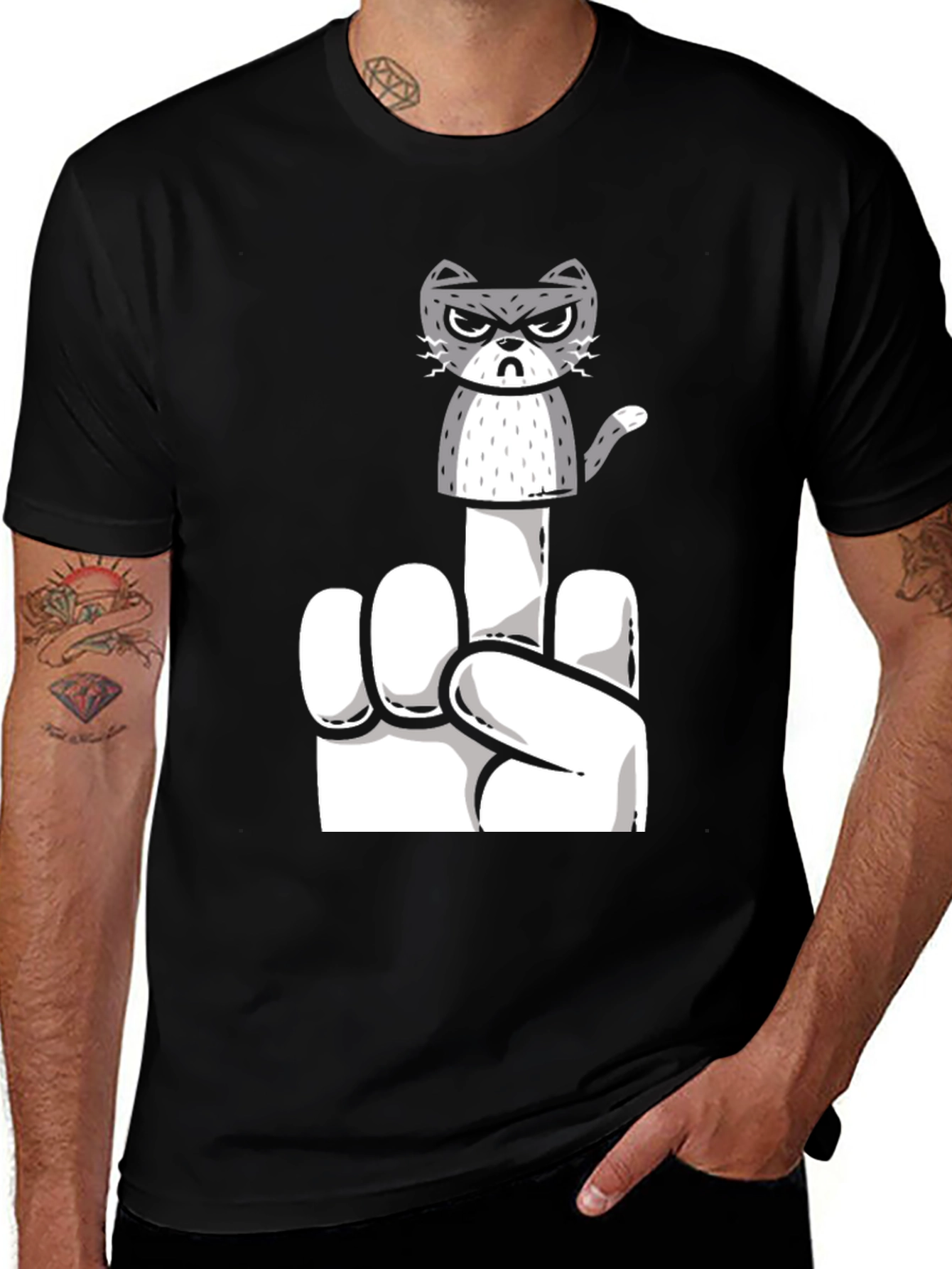 Variant 8 of Middle Finger Cat T-Shirt - Rude Kitty Graphic Tee