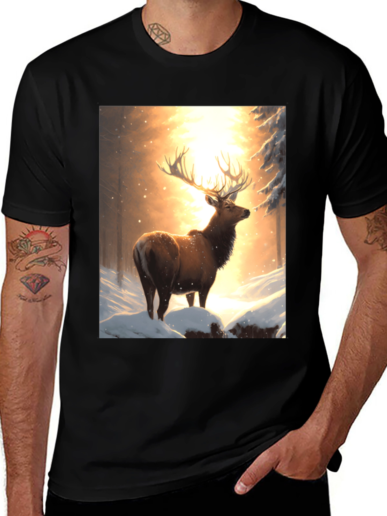 Variant 8 of Elk in Snowy Forest T-Shirt
