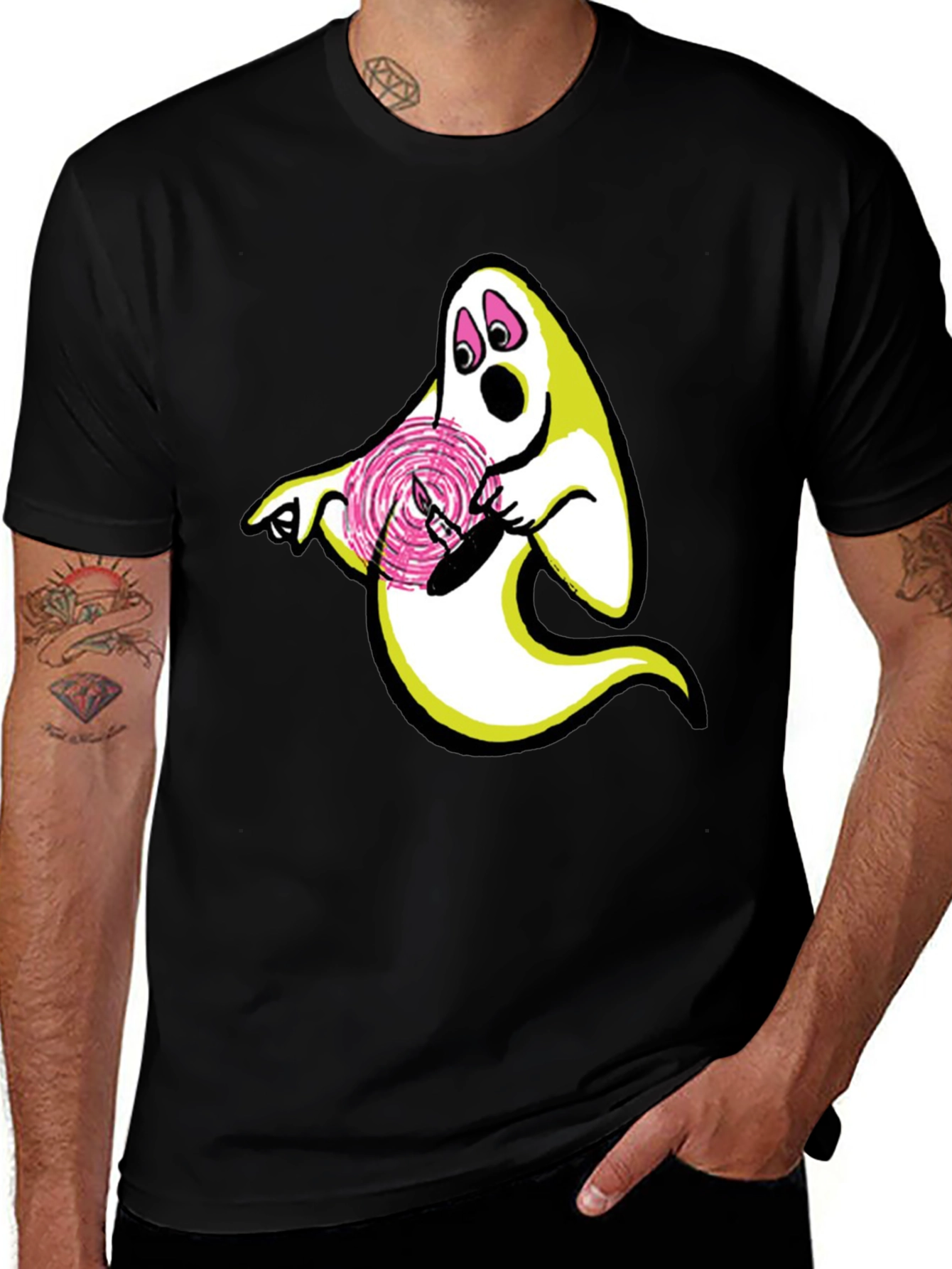 Variant 14 of Ghost Lollipop Graphic Black T-Shirt