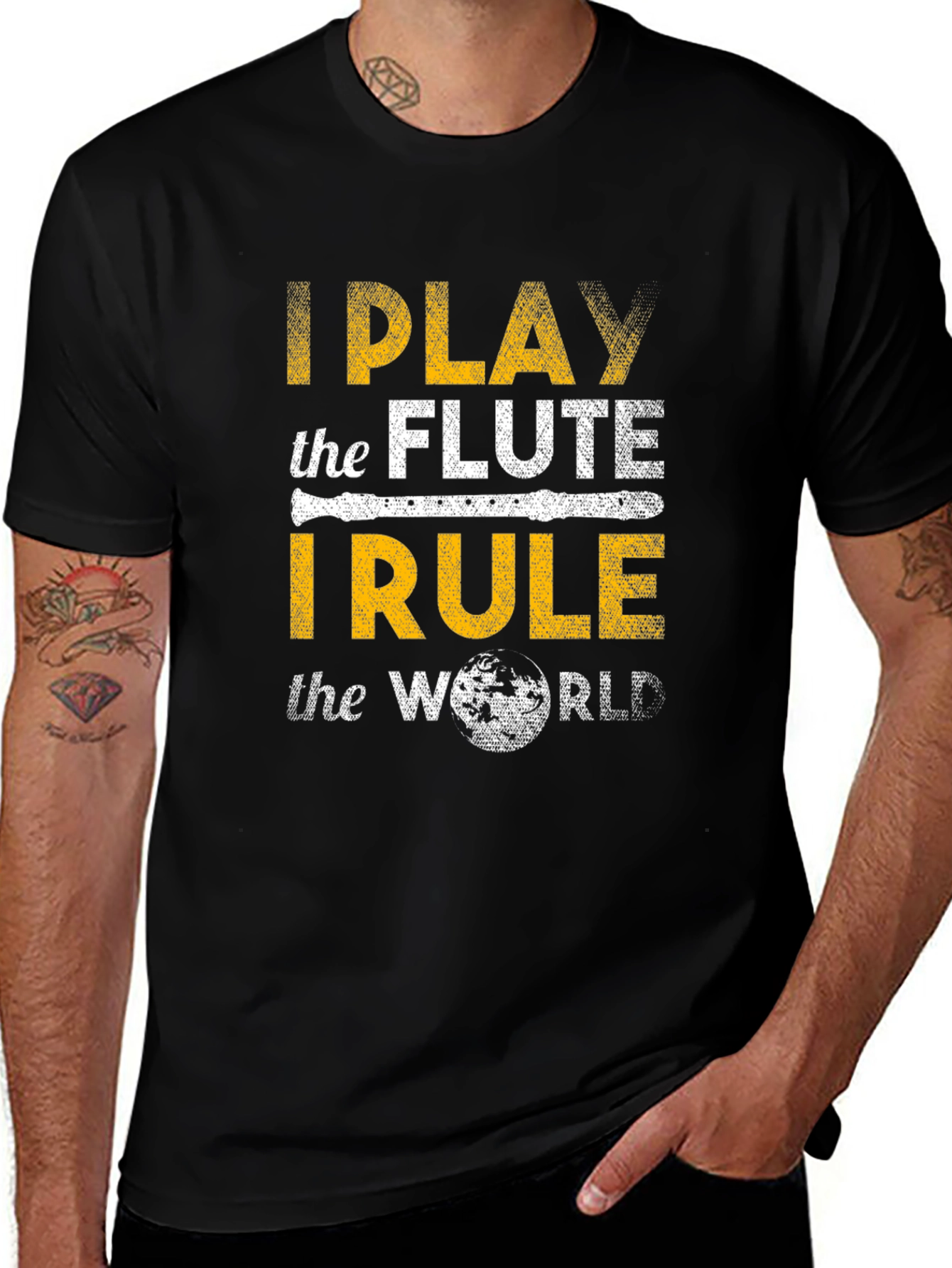 Variant 5 of I Play the Flute, I Rule the World Black Graphic T-Shirt