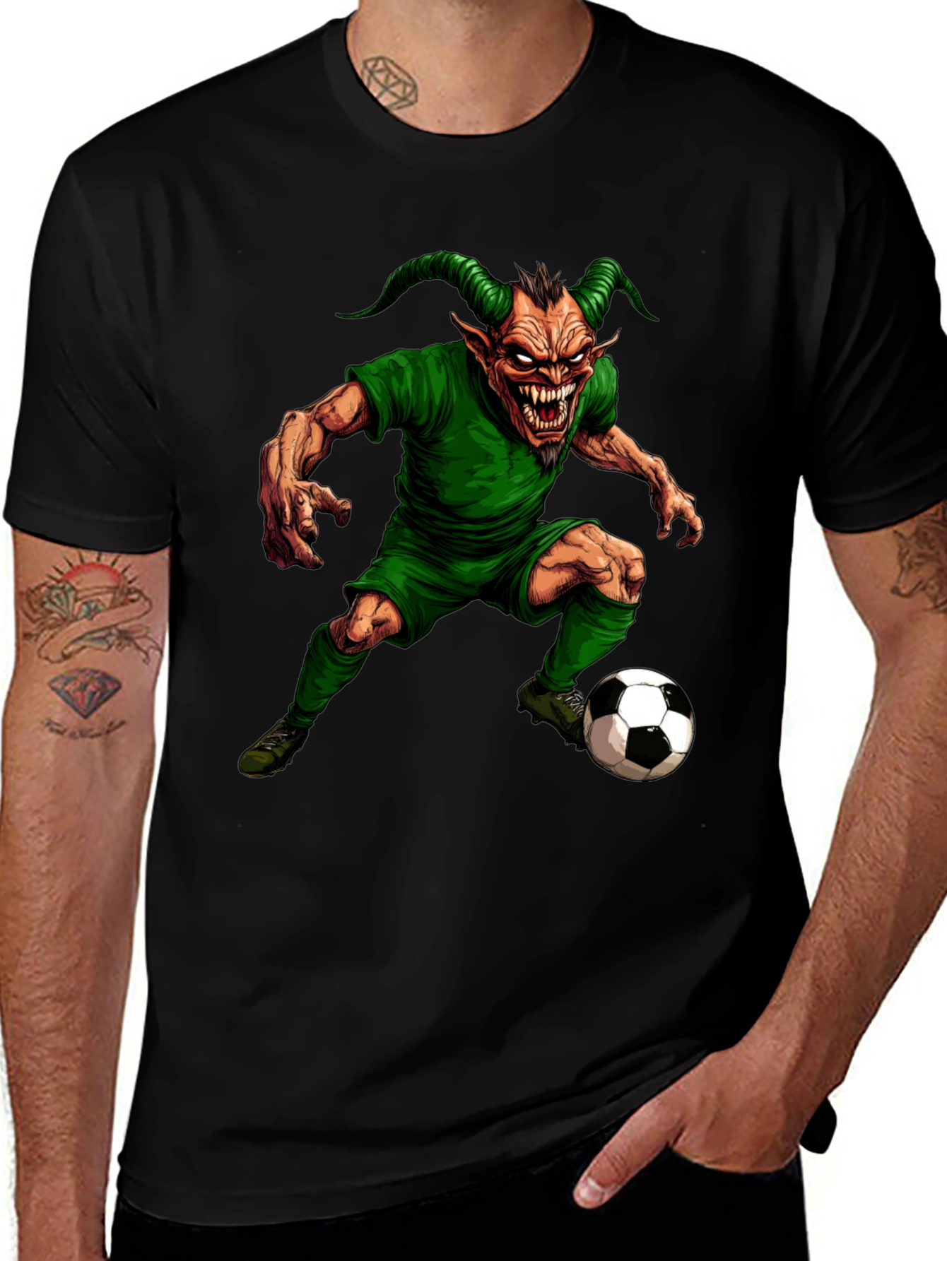 Variant 5 of Demon Soccer Player Graphic Tee - Black Cotton T-Shirt