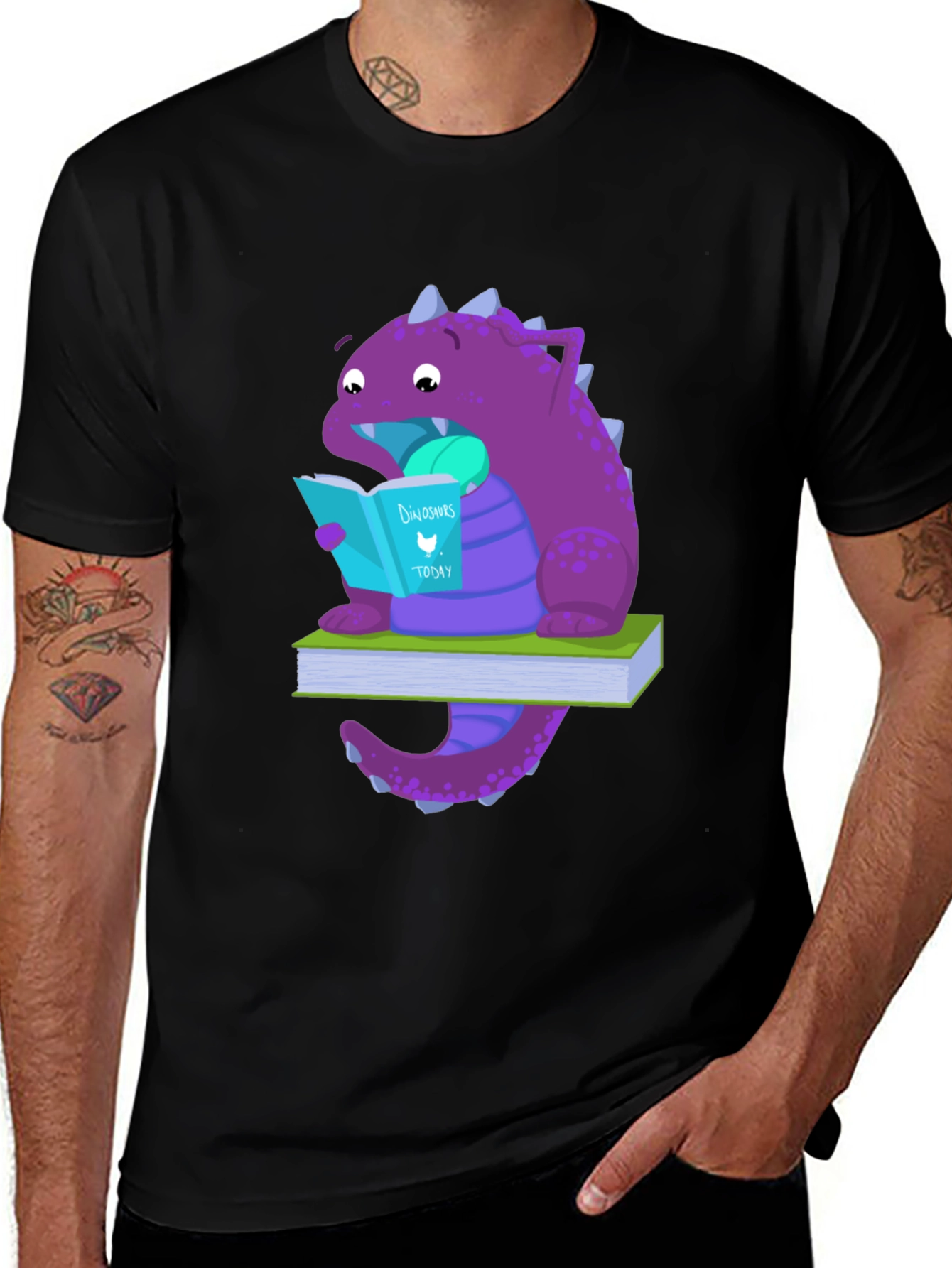 Variant 29 of Dinosaur Reading Book T-Shirt - Black