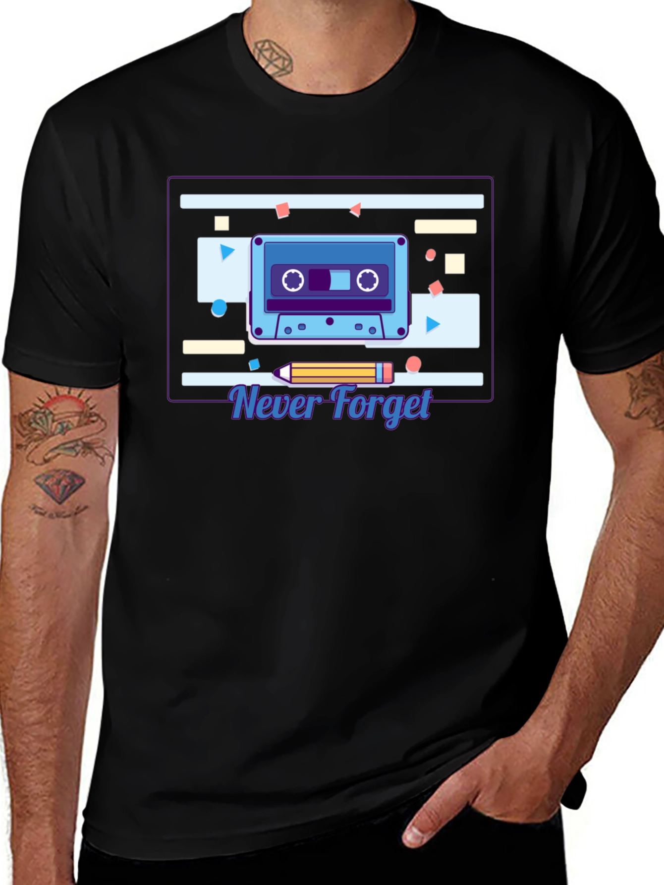Black Retro Cassette Tape Graphic T-Shirt - Never Forget main image