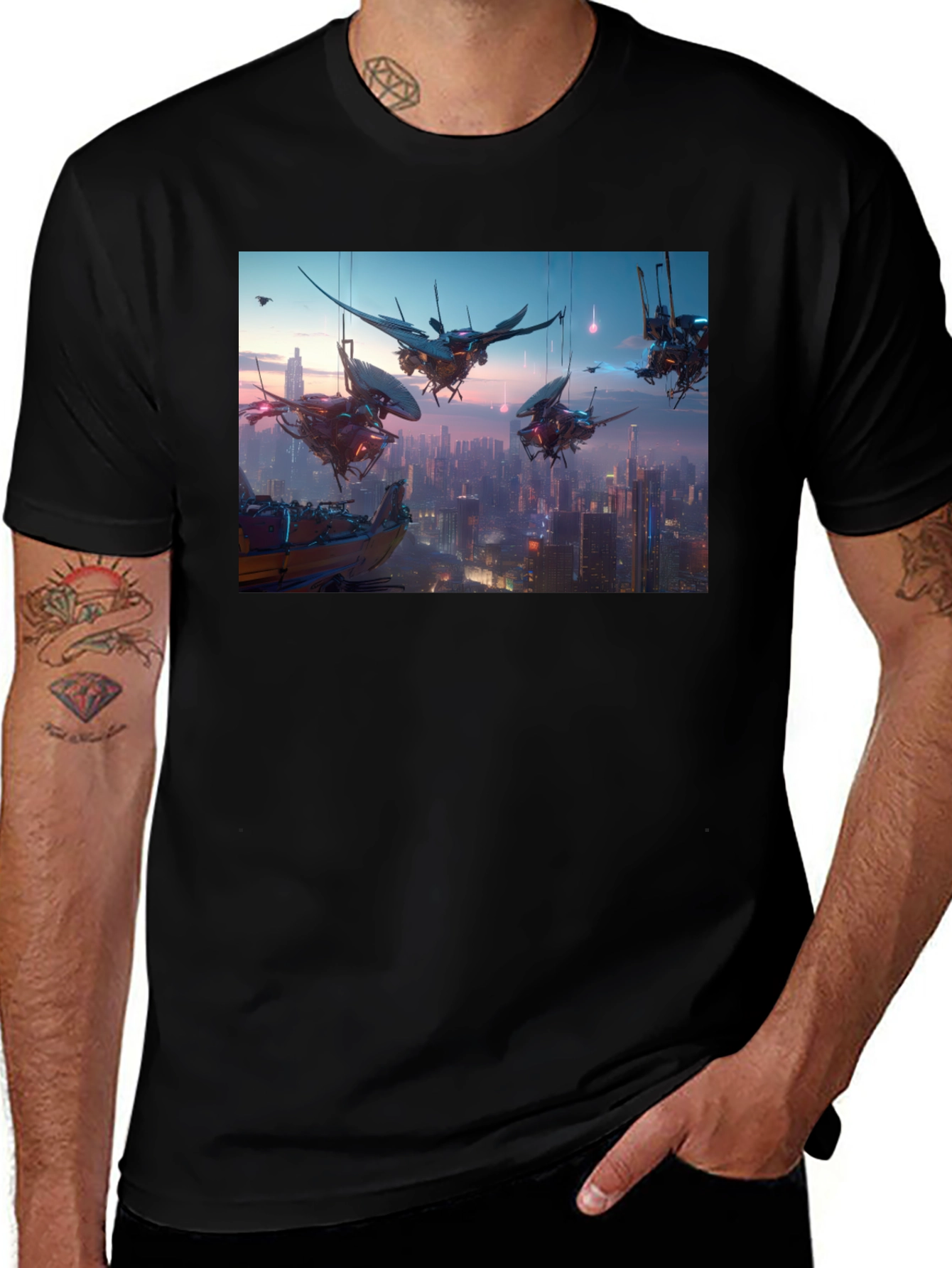 Cyberpunk Cityscape Graphic T-Shirt