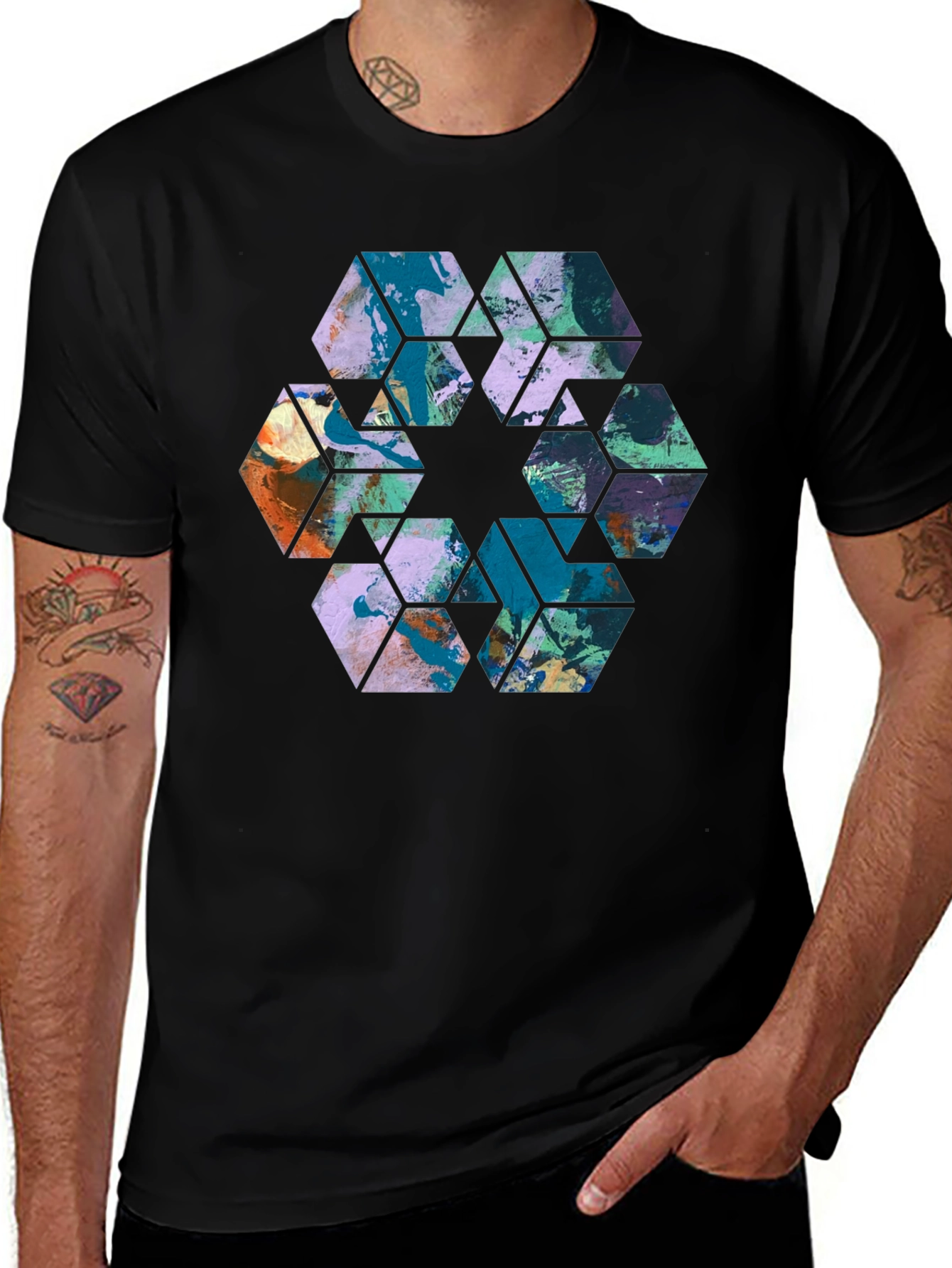 Variant 20 of Abstract Hexagon Graphic Print Black Tee