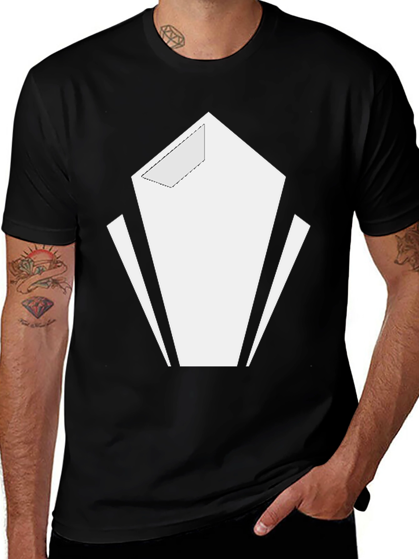 Variant 12 of Geometric White Graphic Print Black T-Shirt