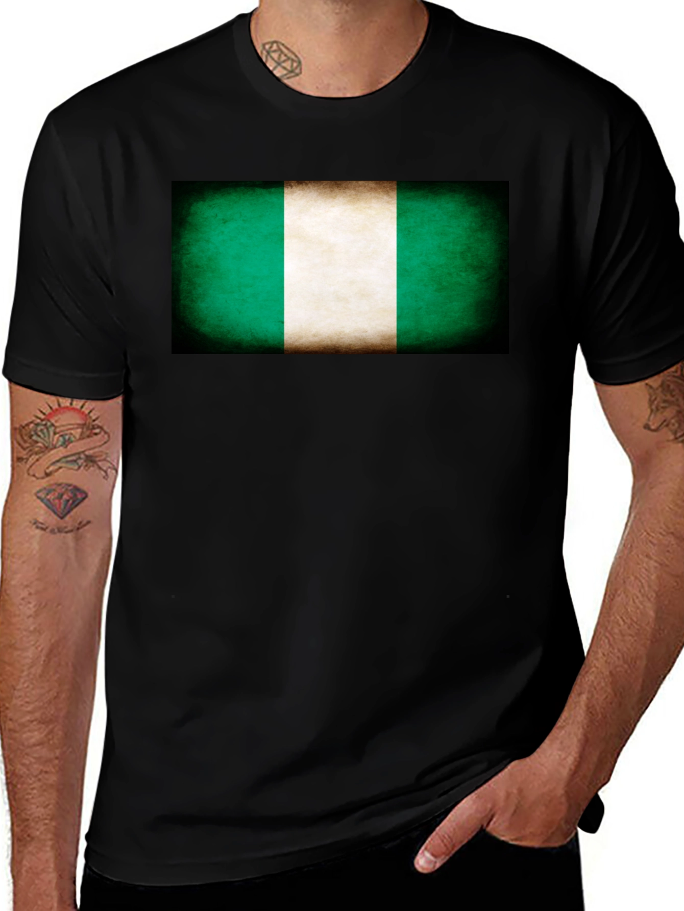 Variant 28 of Nigeria Flag T-Shirt - Black Tee